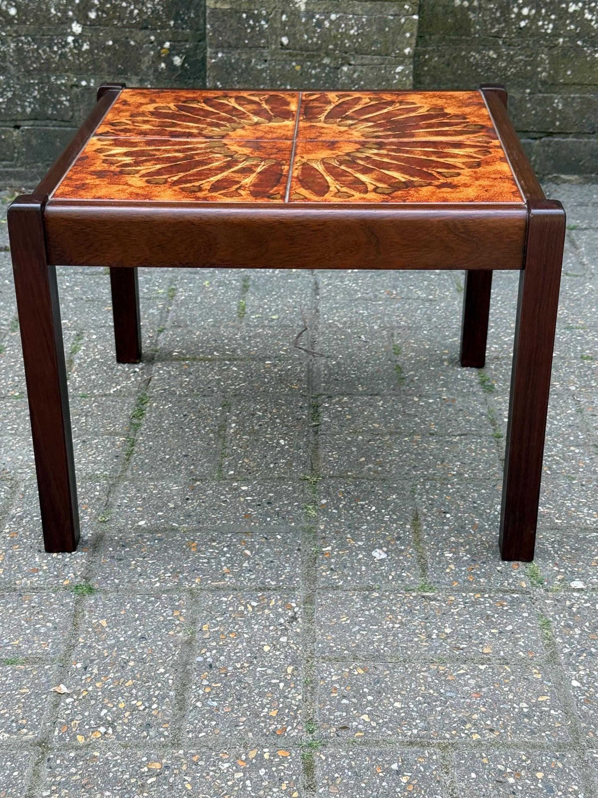 Vintage 1980s Tile Top Coffee Table Mid Century Style Ceramic (Stamped 1981) S photo Furniture
