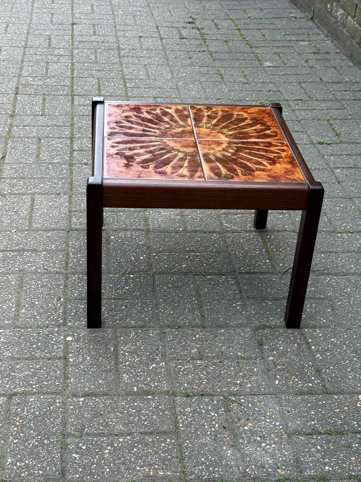 Furniture Vintage 1980s Tile Top Coffee Table Mid Century Style Ceramic (Stamped 1981) S photo