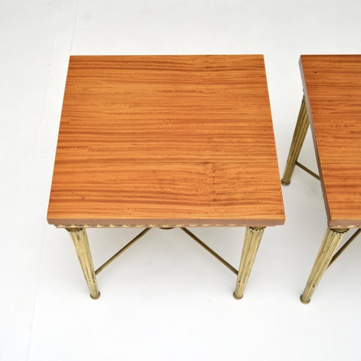 Pair Of Antique Satin Wood And Brass Side Tables photo for sale