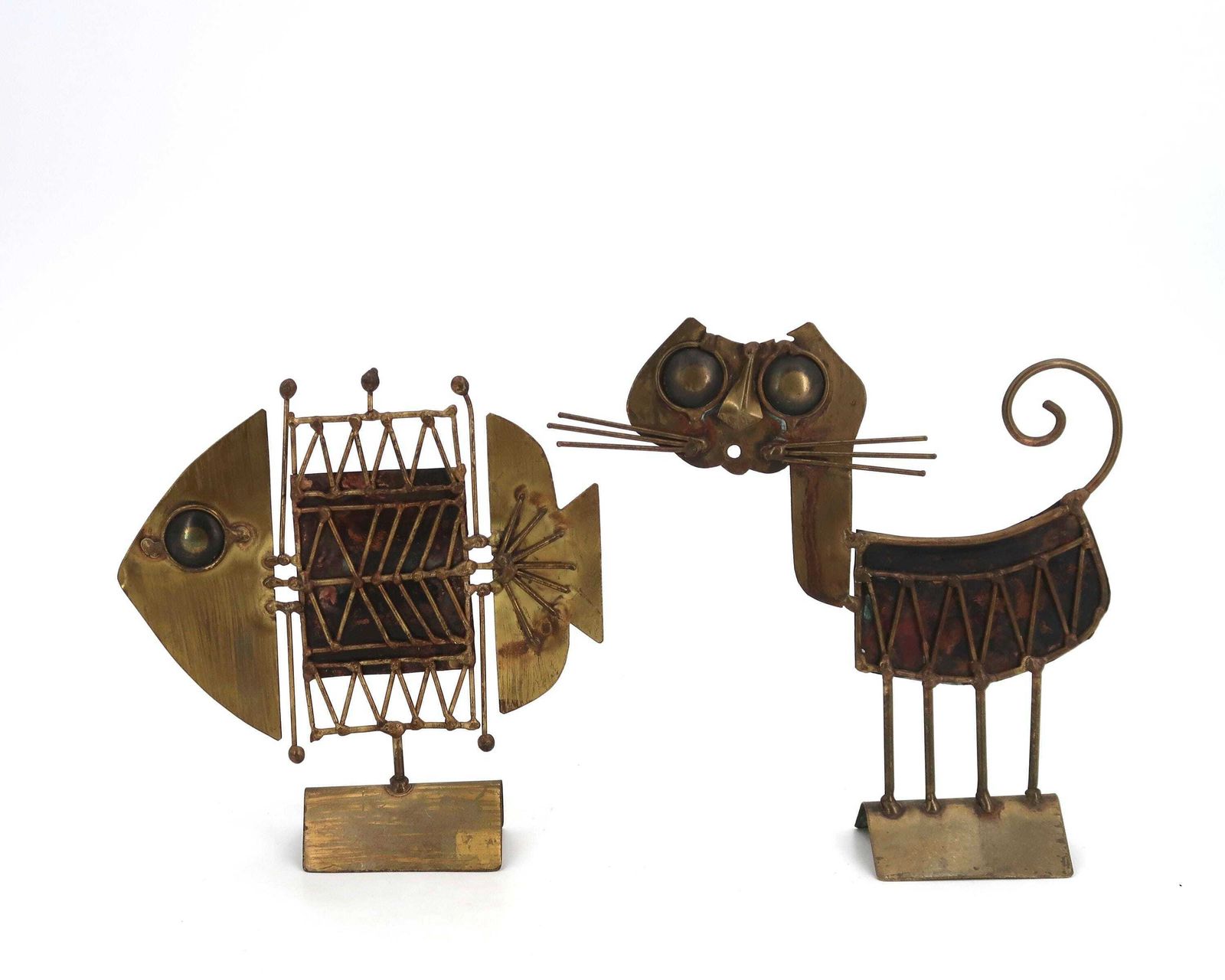 Sculpture de chat en laiton et cuivre par Jarc, années 1950 / Art brutaliste, décoration intérieure, style C Jere, moderniste, modernisme photo vinterior