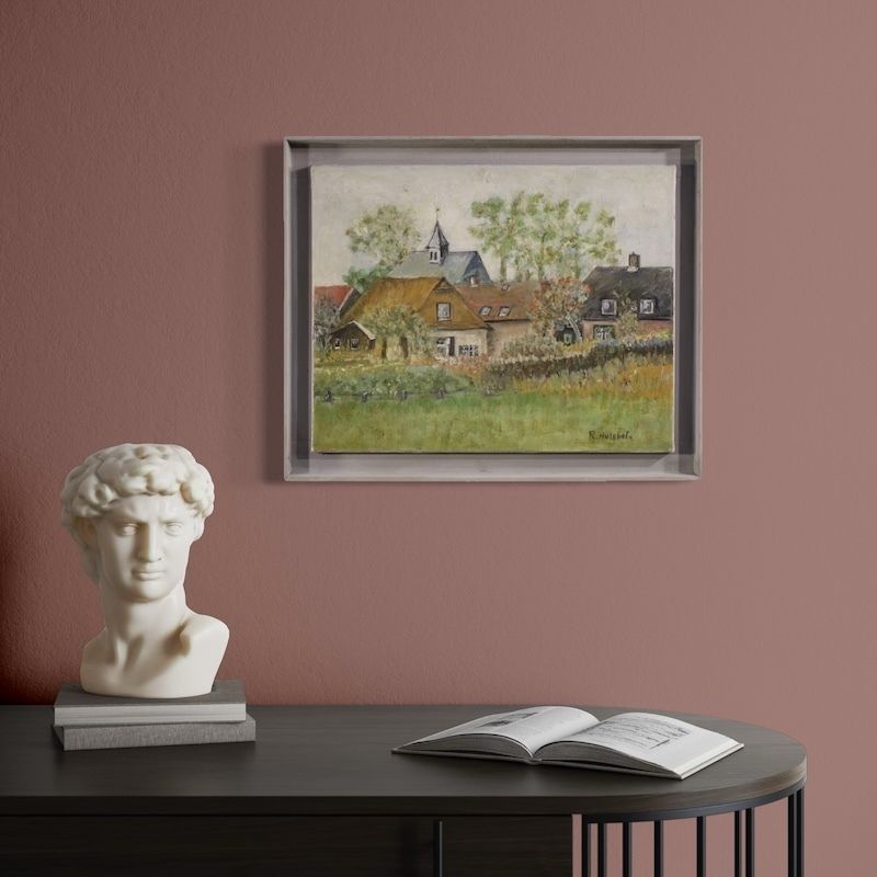 Peinture hollandaise représentant une vue de maisons de style impressionniste photo vintage