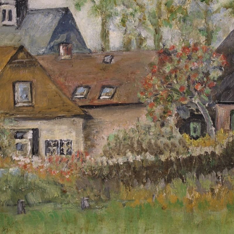 950.0 Peinture hollandaise représentant une vue de maisons de style impressionniste photo