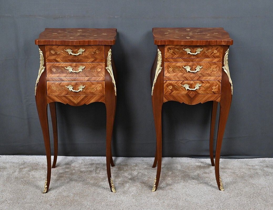 1820.0 Pair Of Marquetry Bedside Tables, Louis XV Style – Mid 20th Century photo