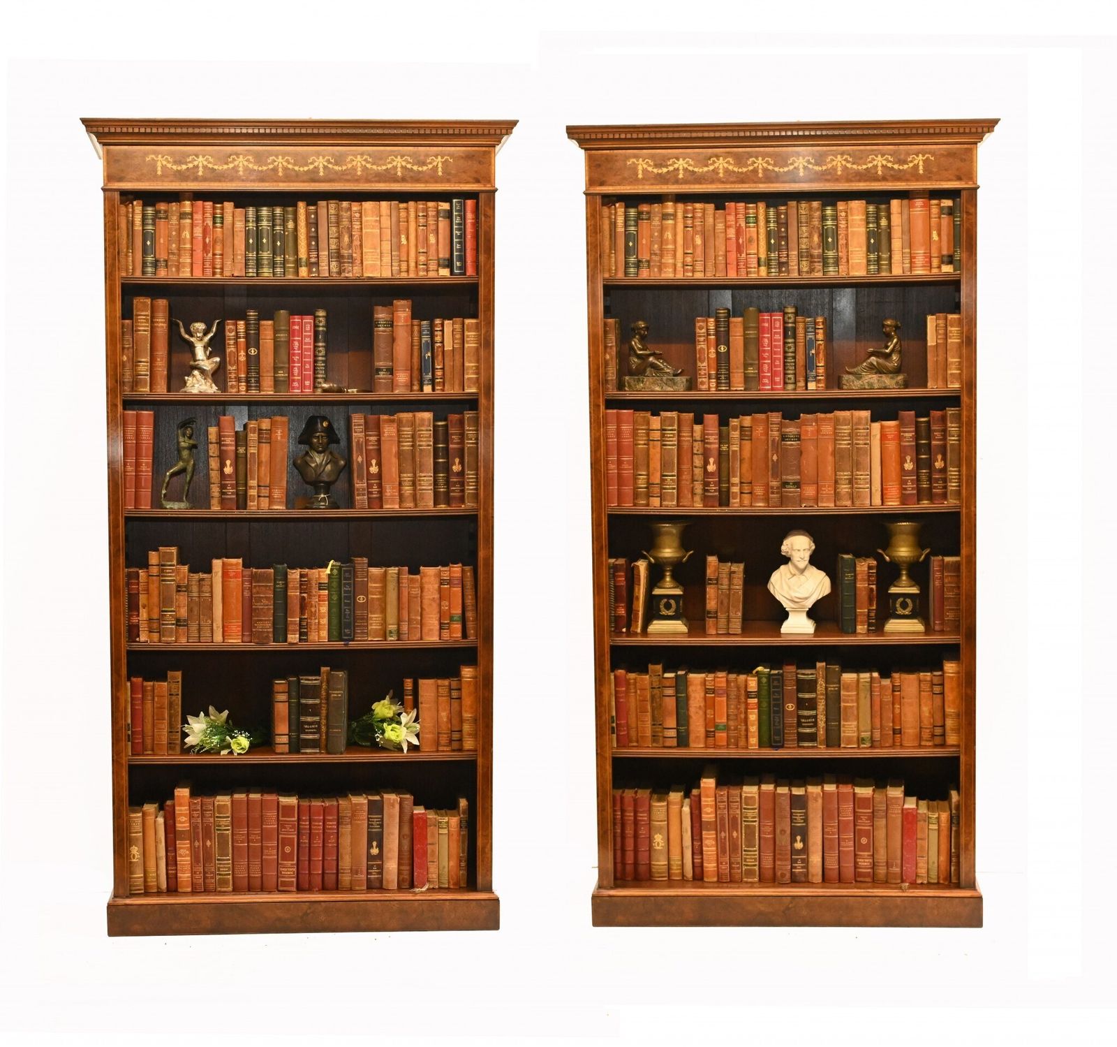 Pair Walnut Bookcases   Regency Sheraton Open Front Bespoke
