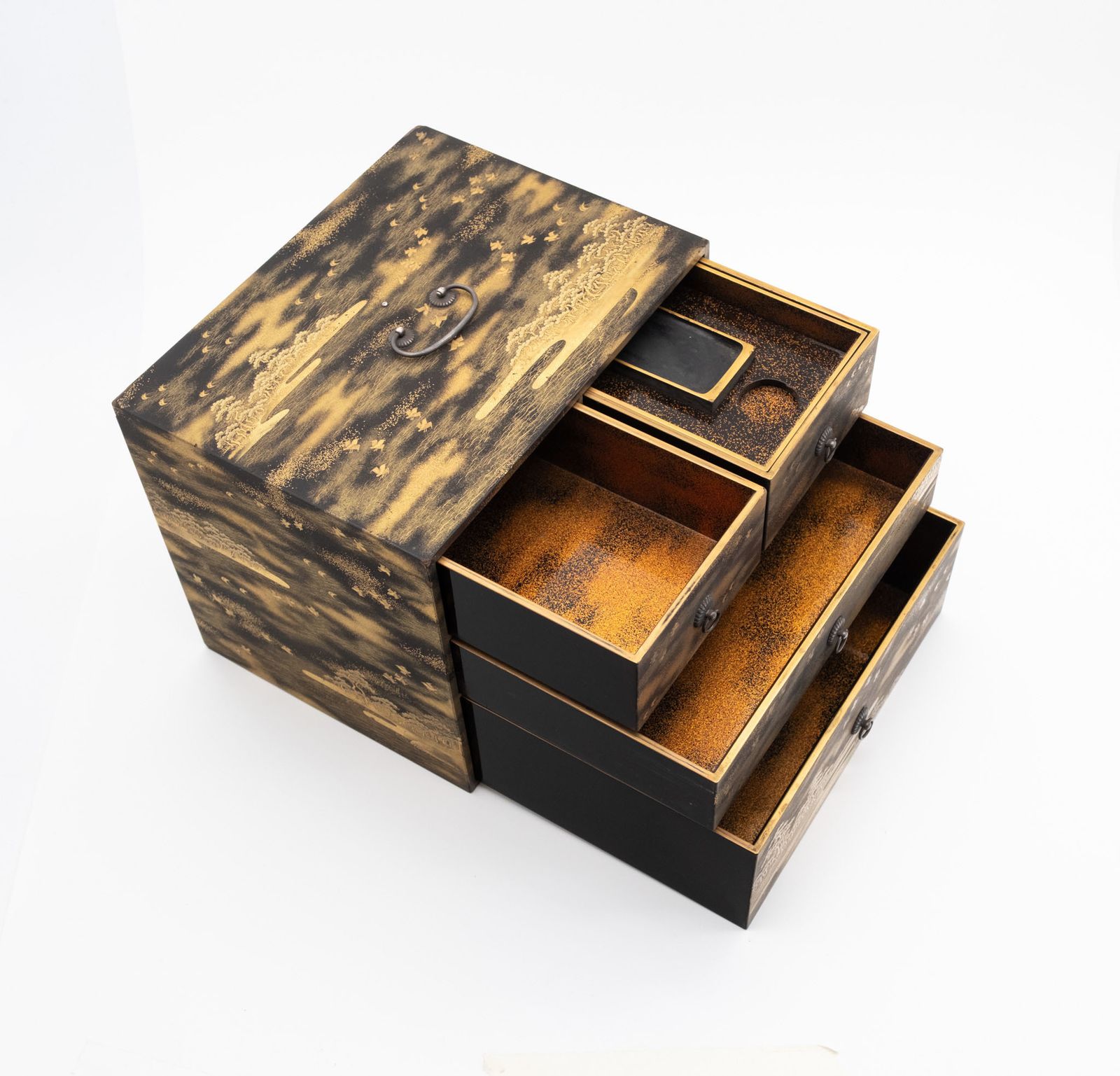 Japanese Shōwa Lacquered Gold Maki‑E Calligraphy Chest photo furniture