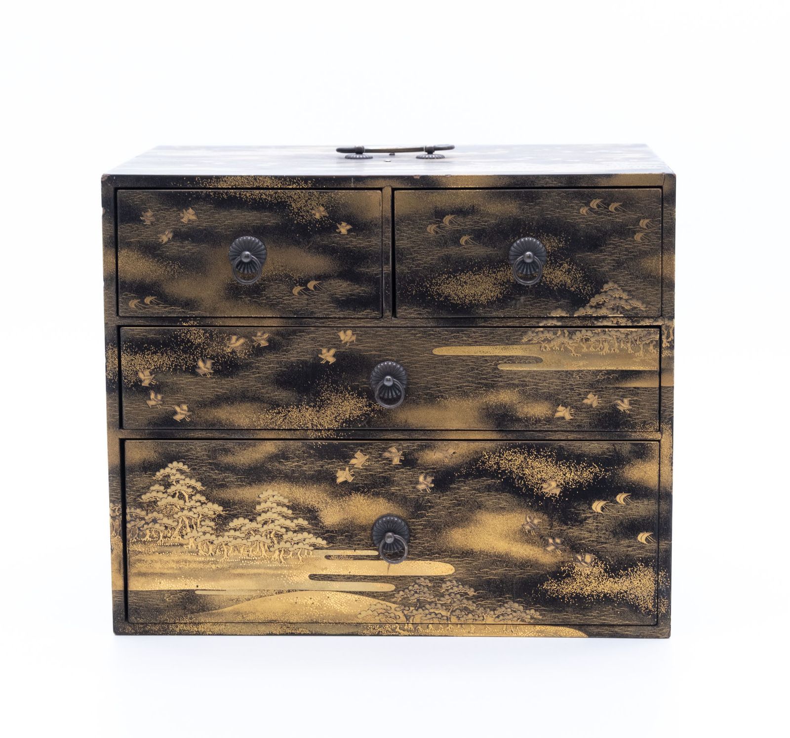 photo for sale Japanese Shōwa Lacquered Gold Maki‑E Calligraphy Chest