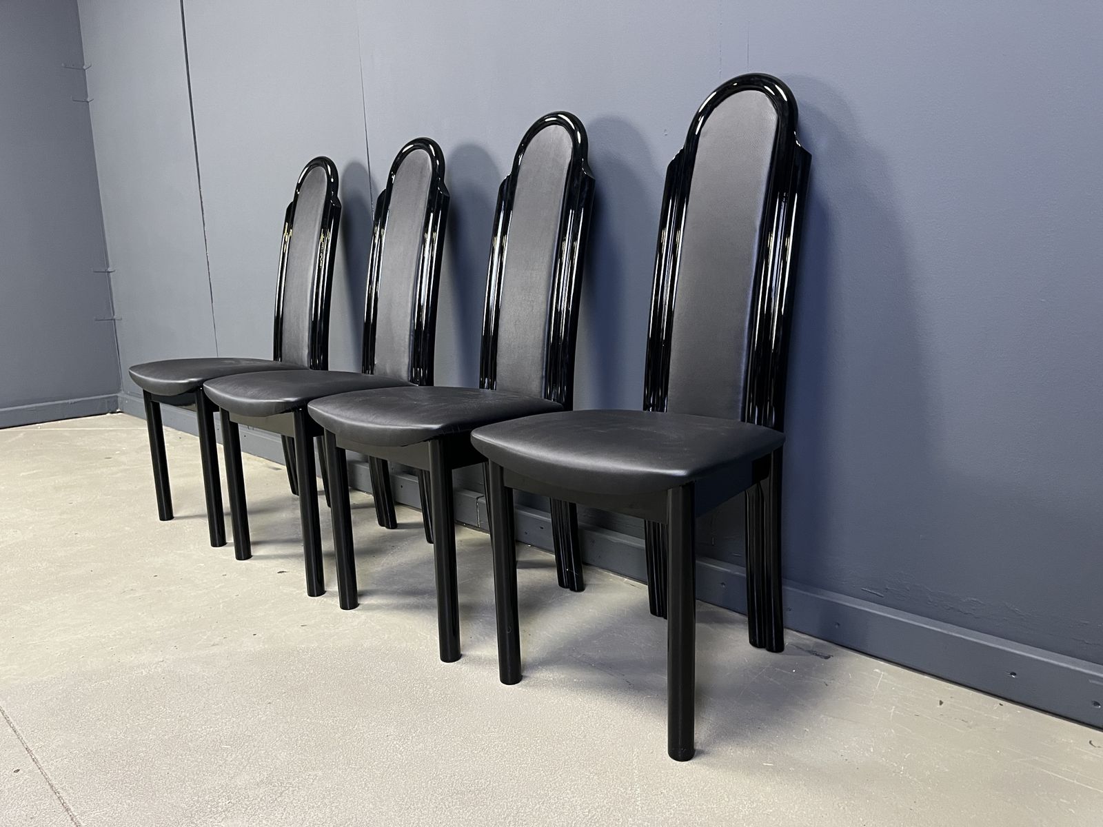 photo furniture Postmodern Lacquered Wood Italian Dining Chairs, 1980s