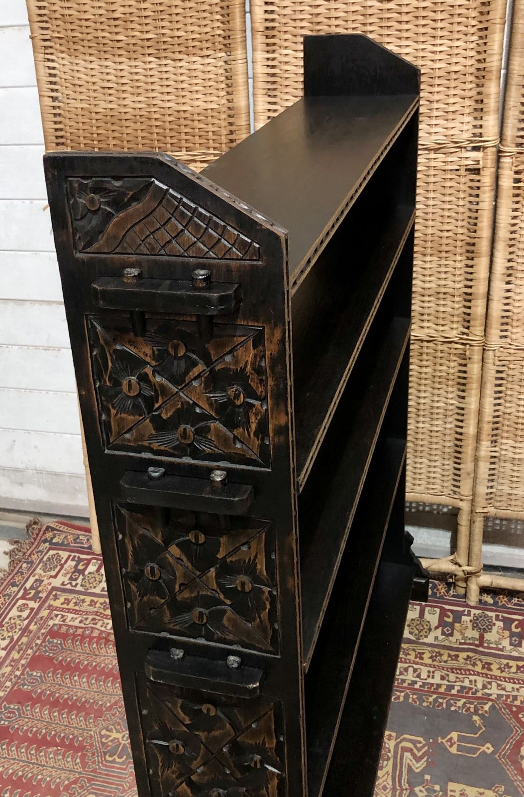 Furniture Handsome Antique Carved Oak Bookcase/Bookshelves photo