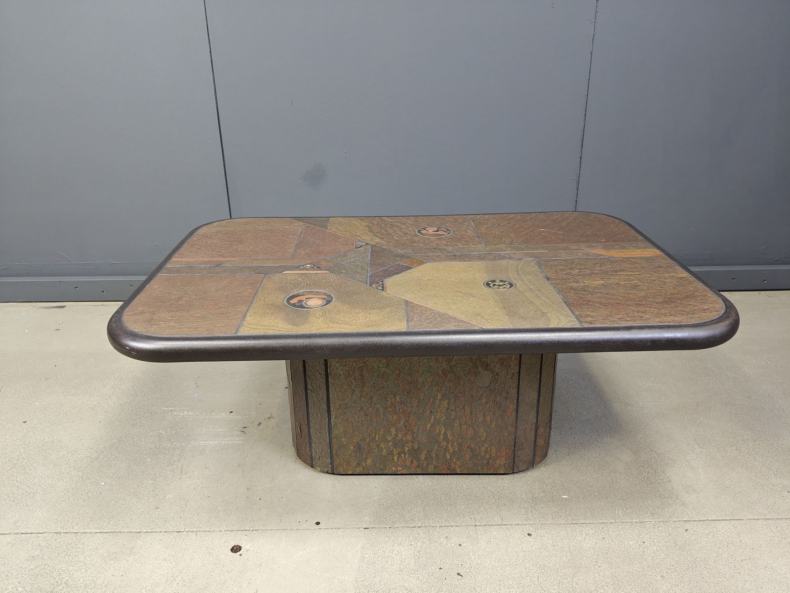 Brutalist Slate Stone Coffee Table In The Manner Of Paul Kingma, 1980s