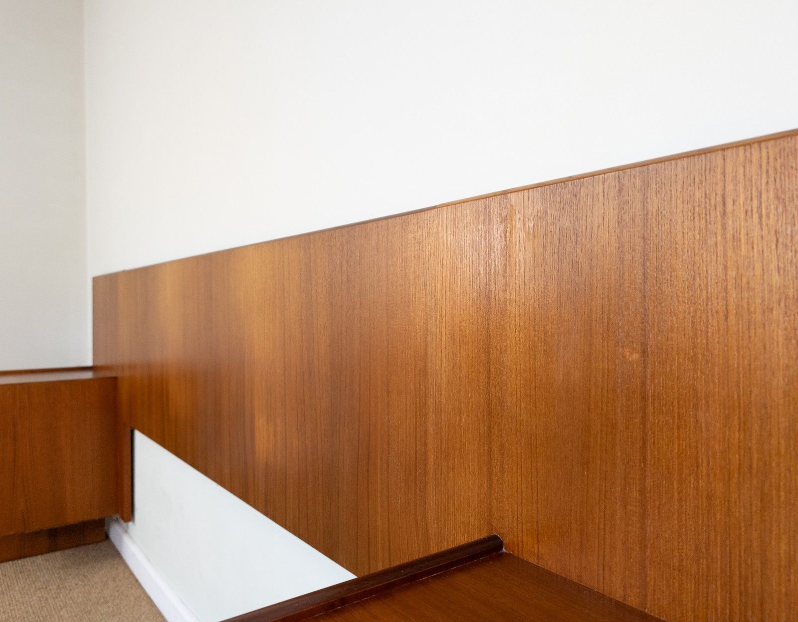 Furniture Vintage Mid Century White Newton Teak King Size Headboard With Bedside Cabinets photo