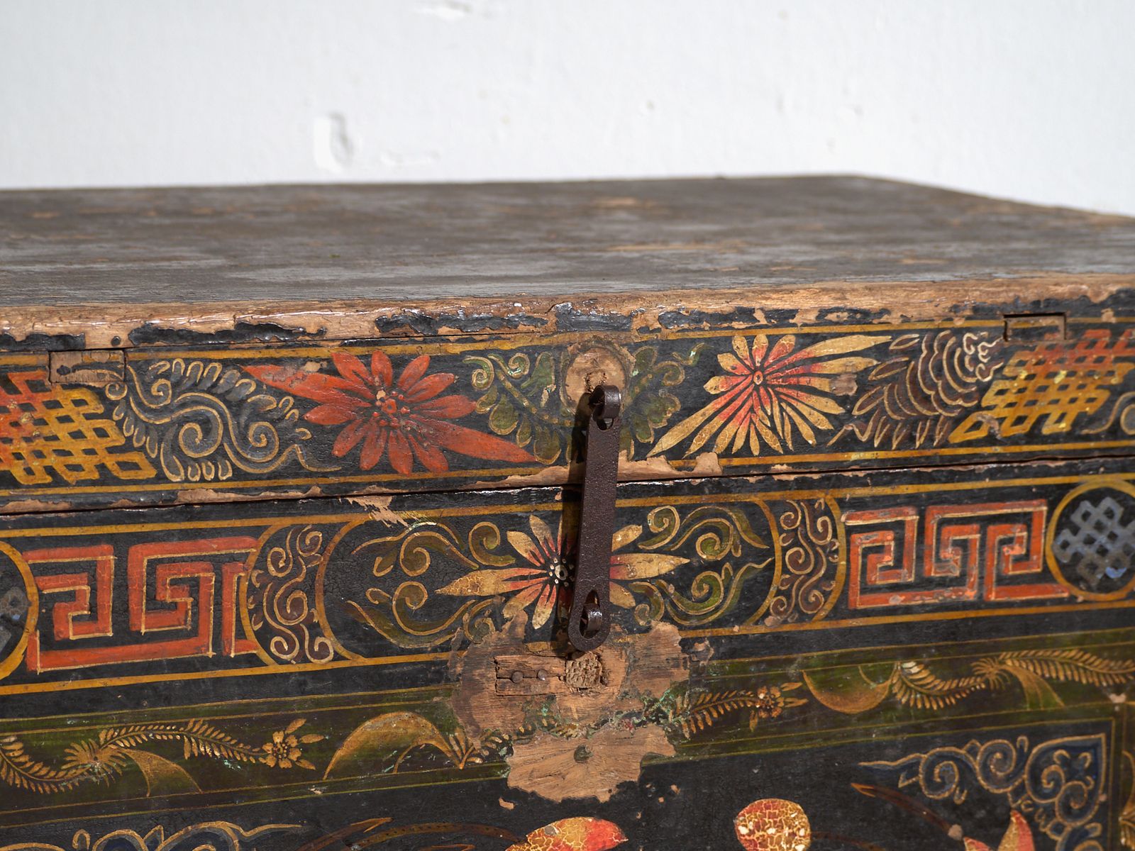 Antique Painted Chinese Trunk In Pine Wood  China Circa 1900 photo for sale