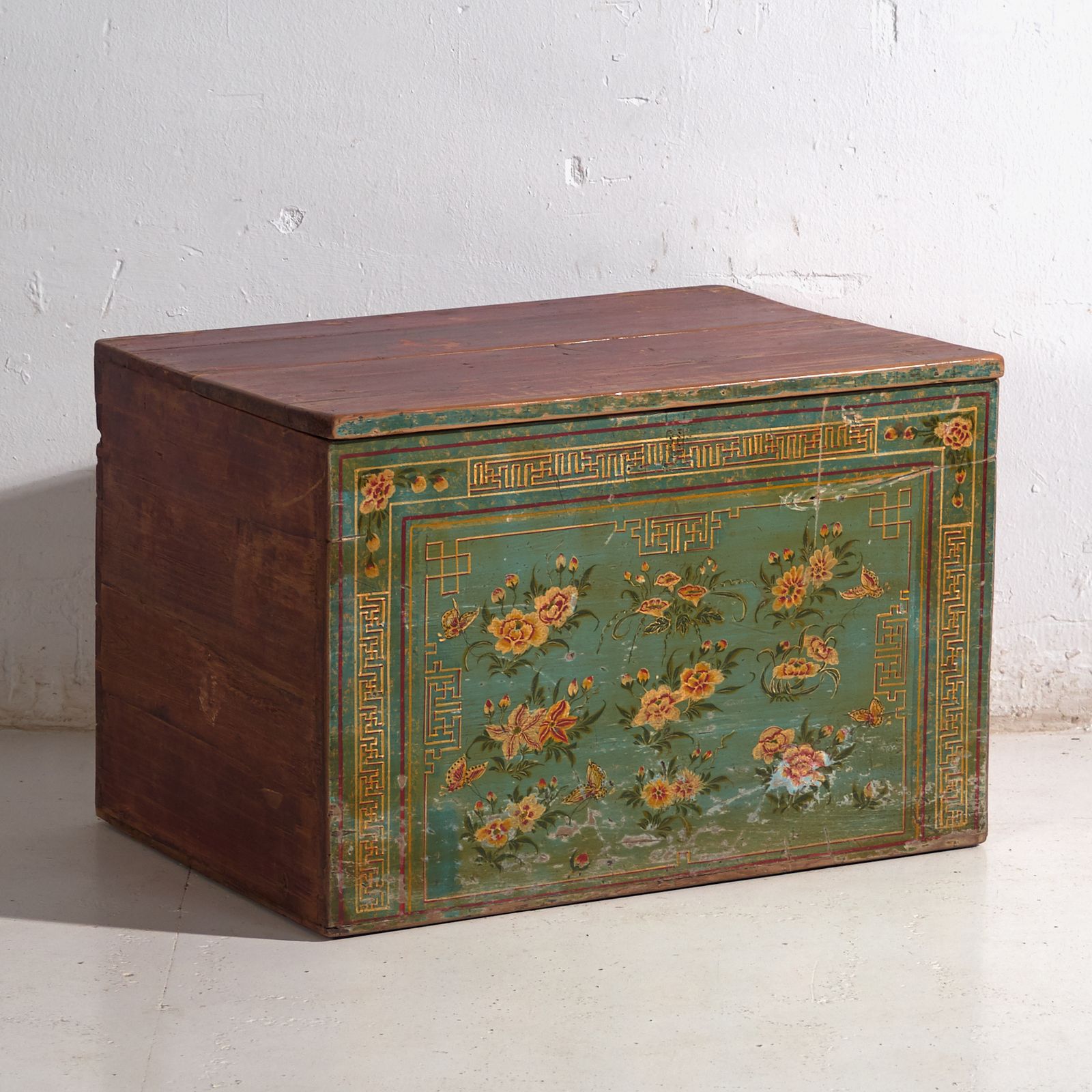 Antique Painted Chinese Trunk In Pine Wood – China, C.1900