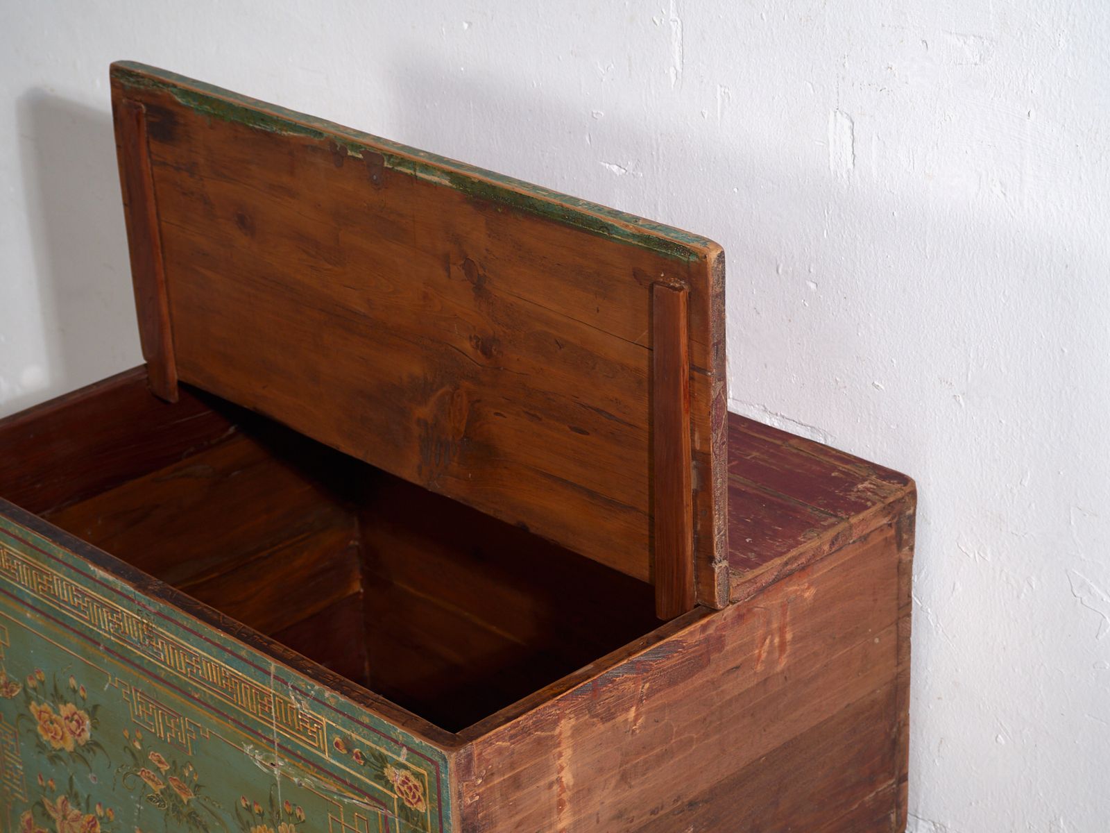 photo for sale Antique Painted Chinese Trunk In Pine Wood – China, C.1900