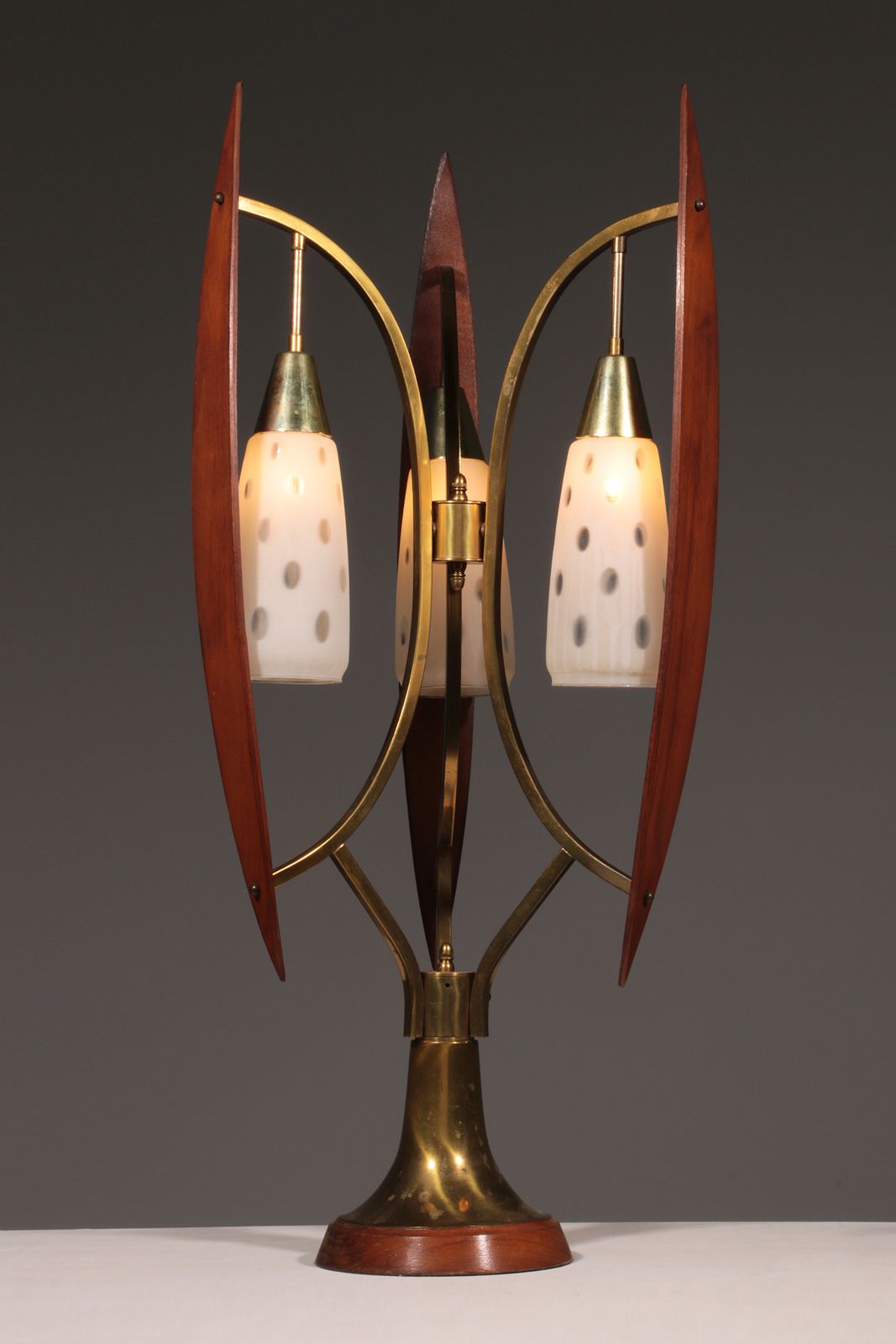 Biomorphic Table Lamps By Masjestic Lamp.Co USA Walnut And Brass 1960 photo for sale