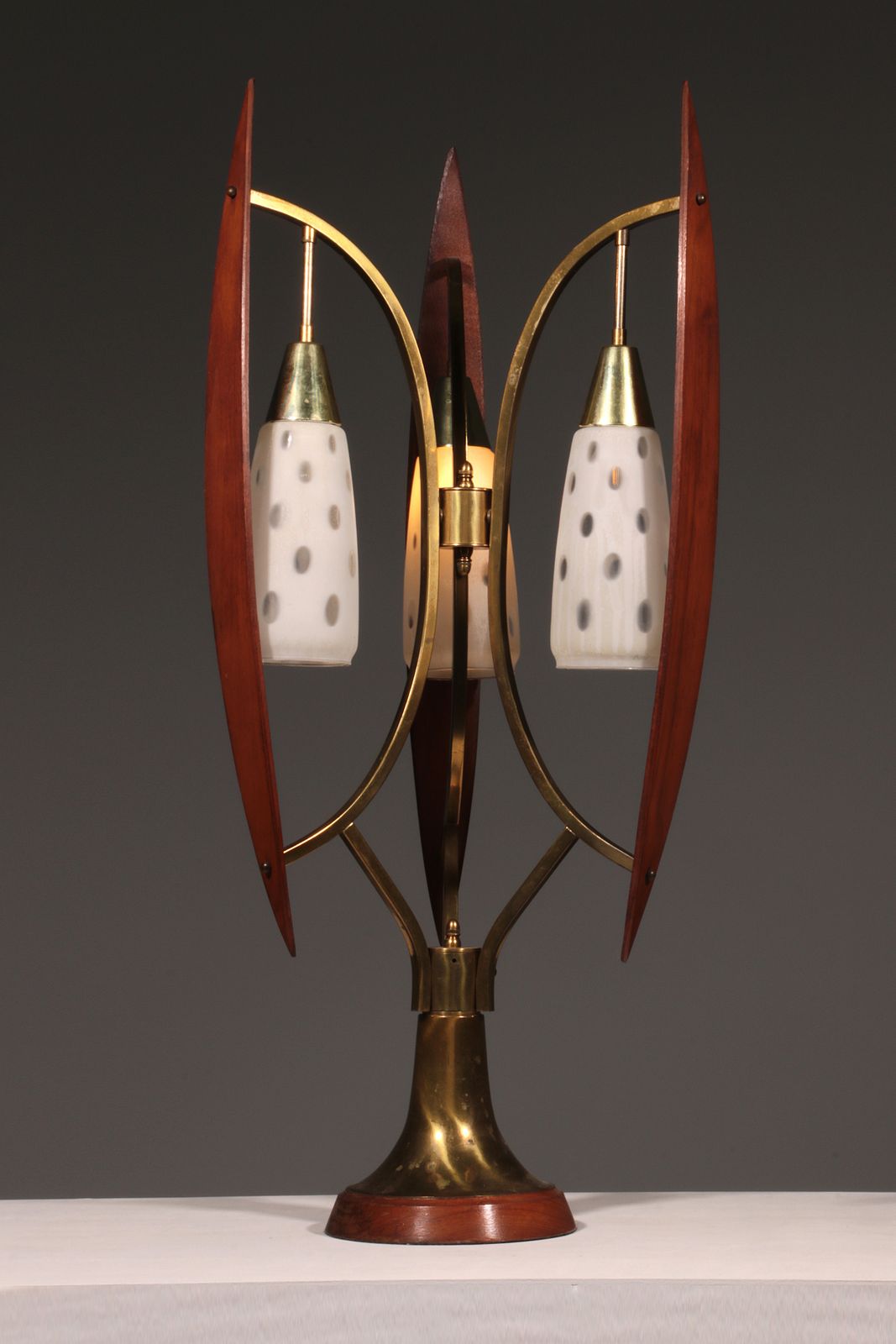 Biomorphic Table Lamps By Masjestic Lamp.Co USA Walnut And Brass 1960 photo Lighting