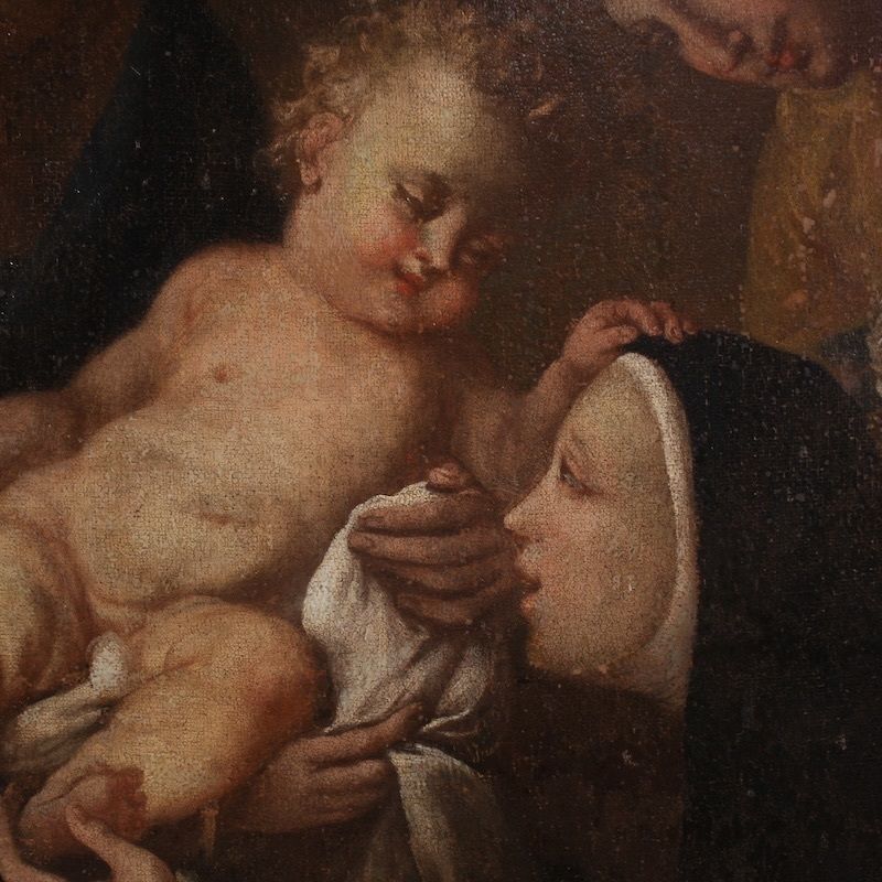 Antique Painting Adoration Of Saint Rose Of Lima With Madonna And Child From The 18th Century photo Art