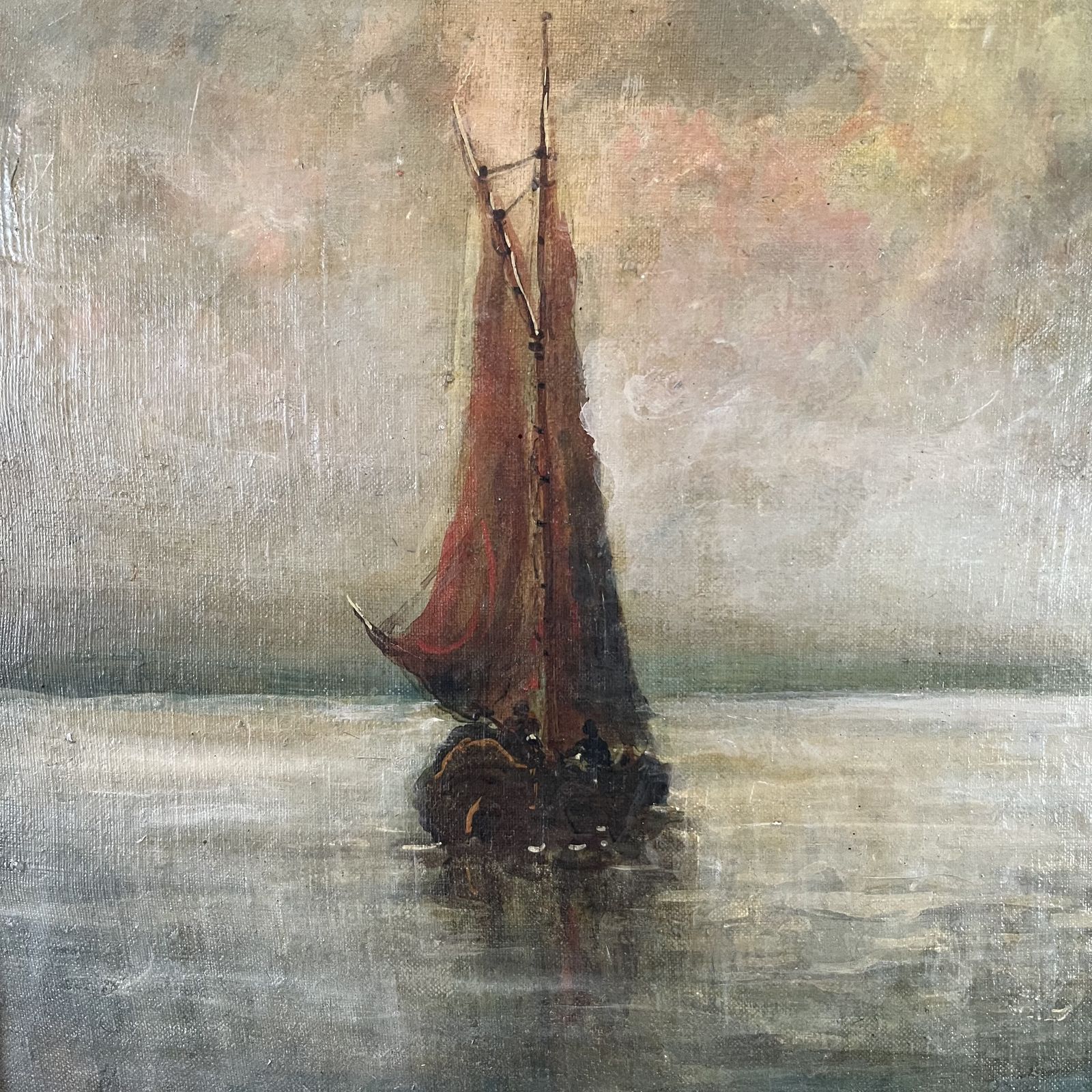 photo for sale Antique Oil On Canvas Of A Seascape