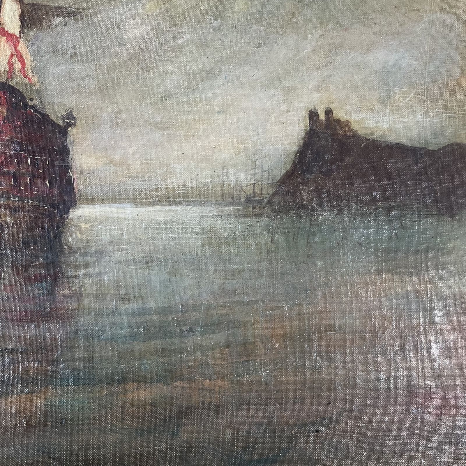 Antique Oil On Canvas Of A Seascape photo vintage