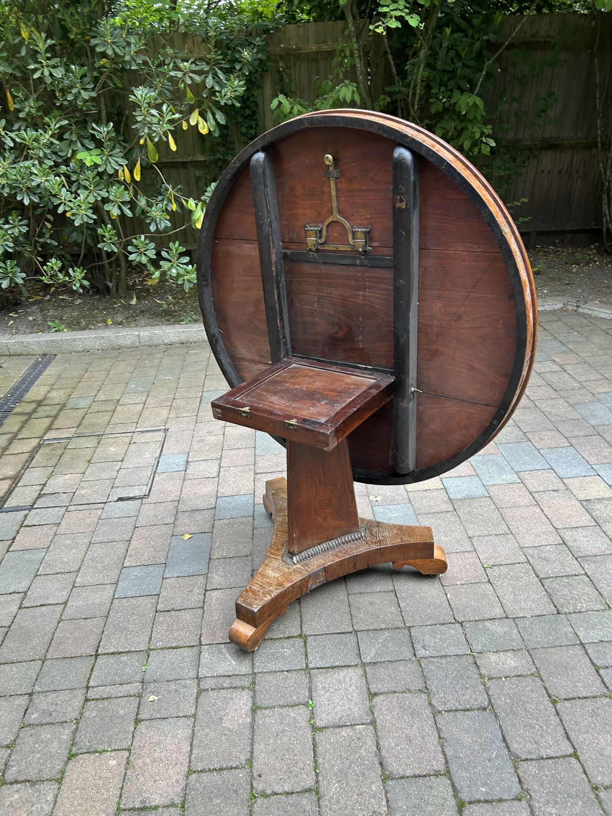 Antique Oak Tilt Top Round Pedestal Table For Sale photo buy