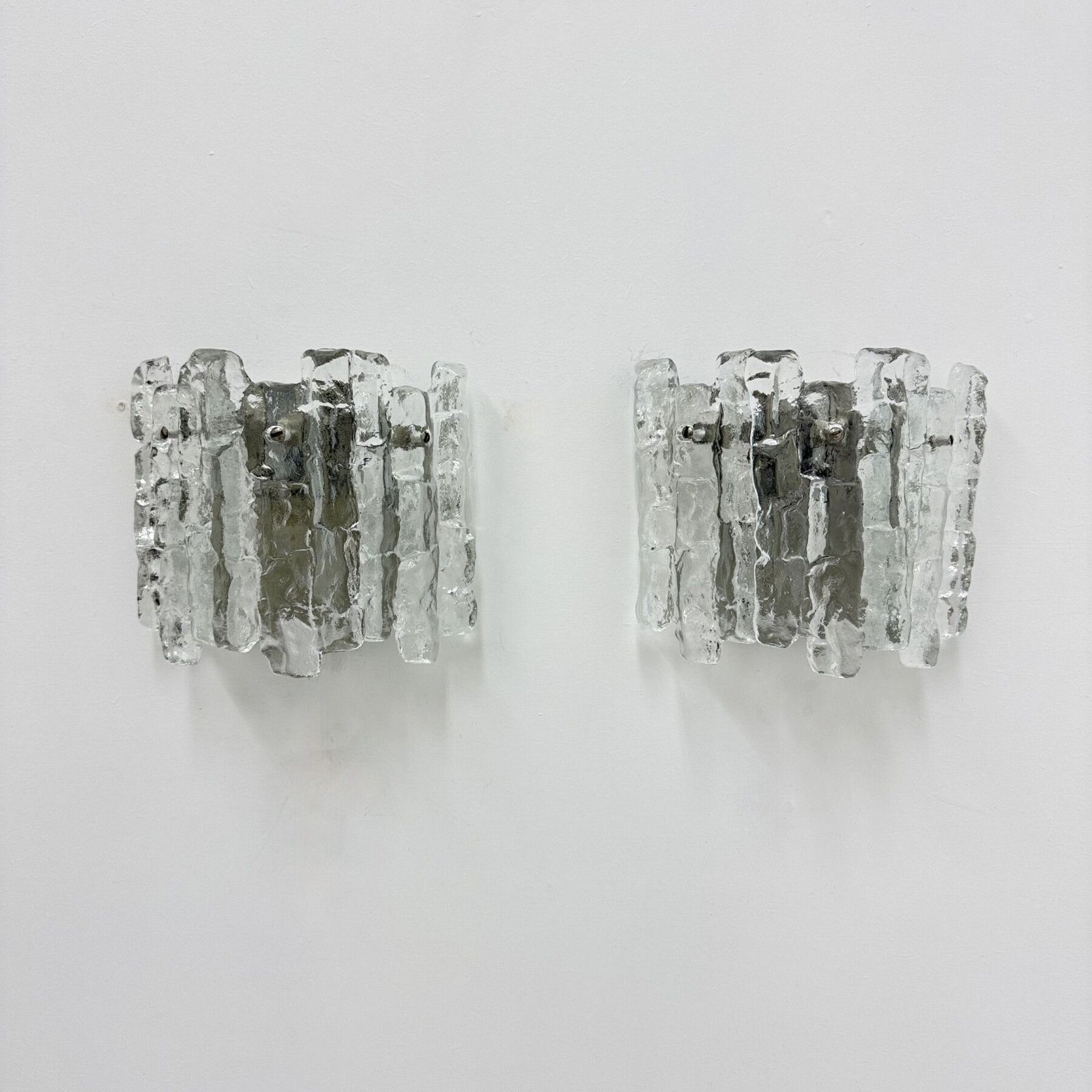 Pair Of Wall Sconces Ice Glass And Metal By J.T. Kalmar For Kalmar, 60s photo buy