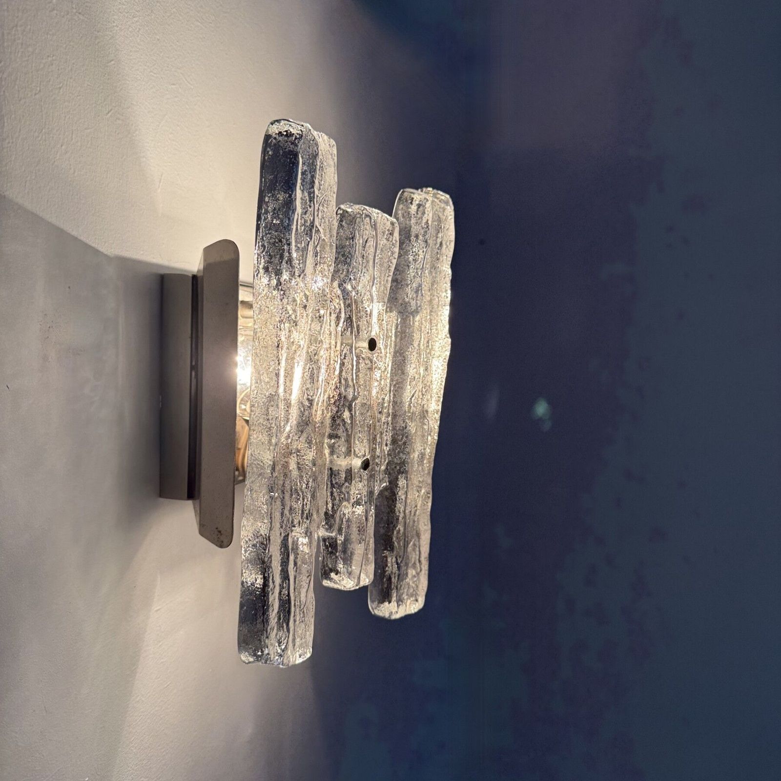 Wall Sconce Ice Glass And Metal By J.T. Kalmar For Kalmar, 60s photo furniture
