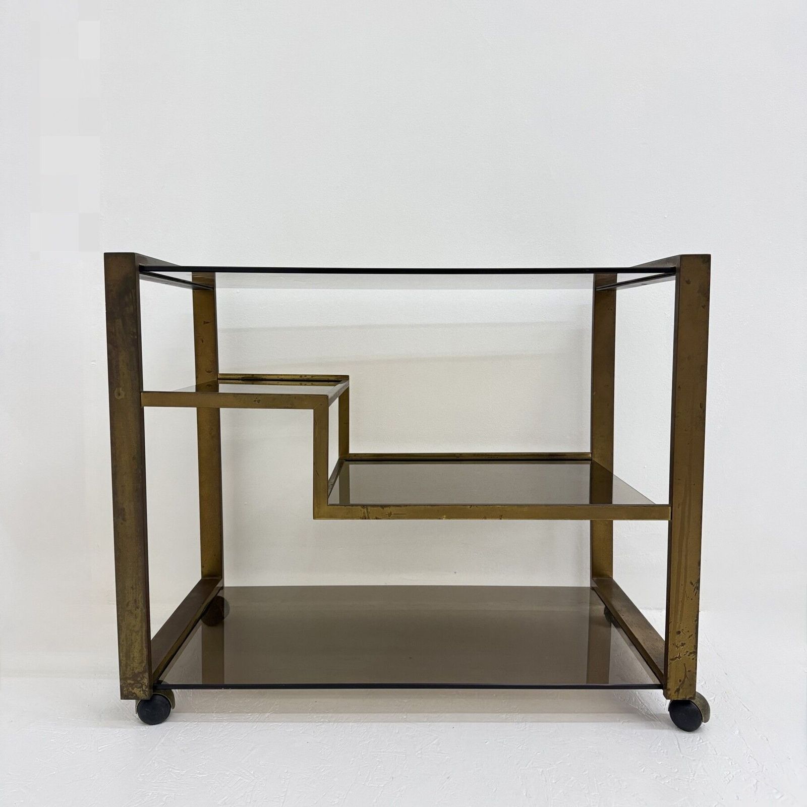 Mid Century Brass Bar Car With Smoked Glass , 1970s