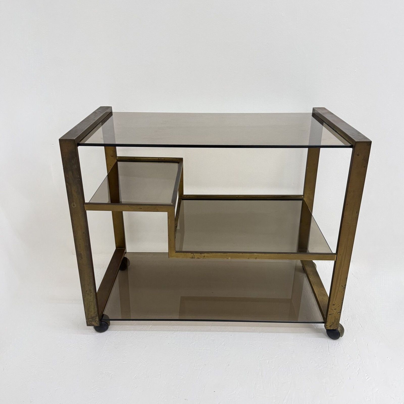 Mid-Century Messing Barwagen met Rookglas, jaren 1970 photo furniture