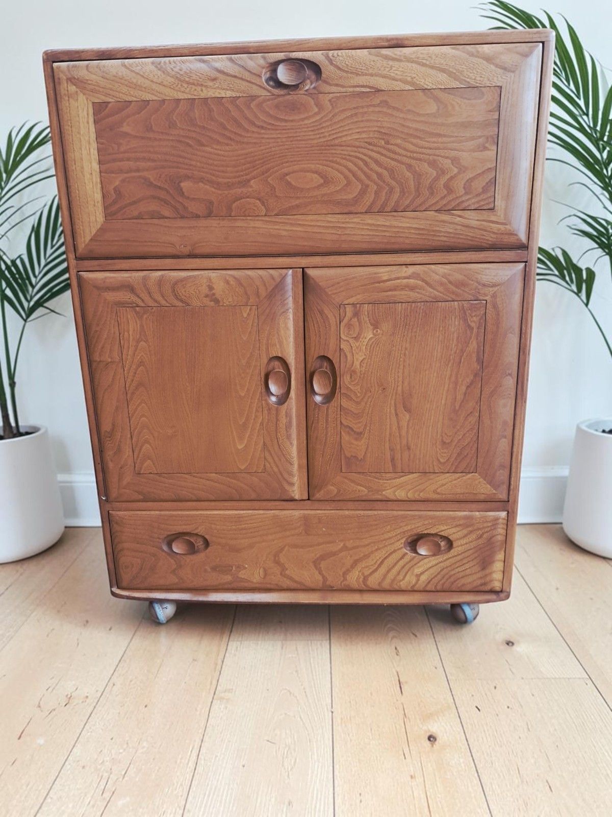 Mid Century Ercol Drinks Cabinet Writing Bureau Laptop Desk Workstation Elm photo furniture