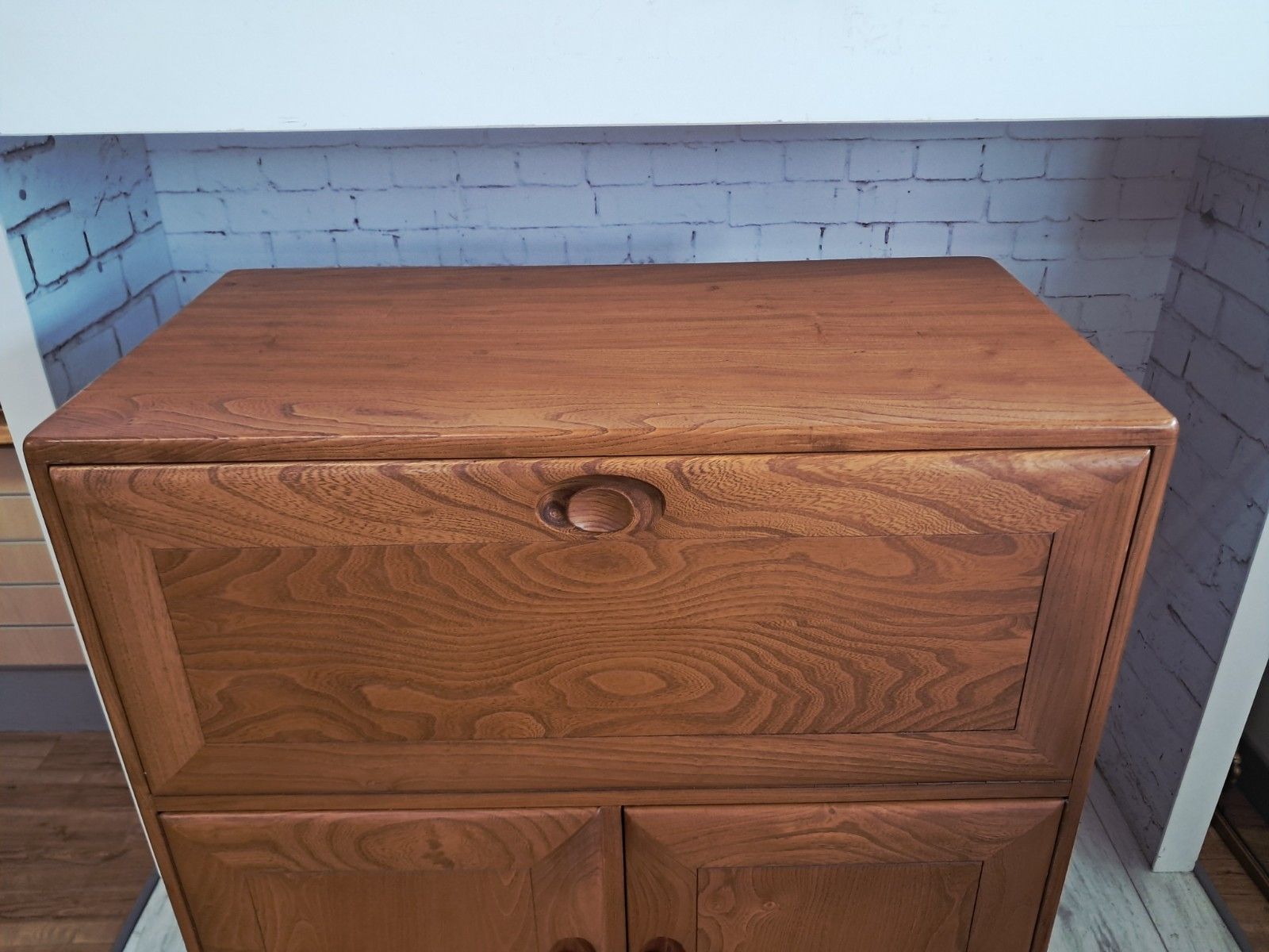 photo for sale Mid Century Ercol Drinks Cabinet Writing Bureau Laptop Desk Workstation Elm