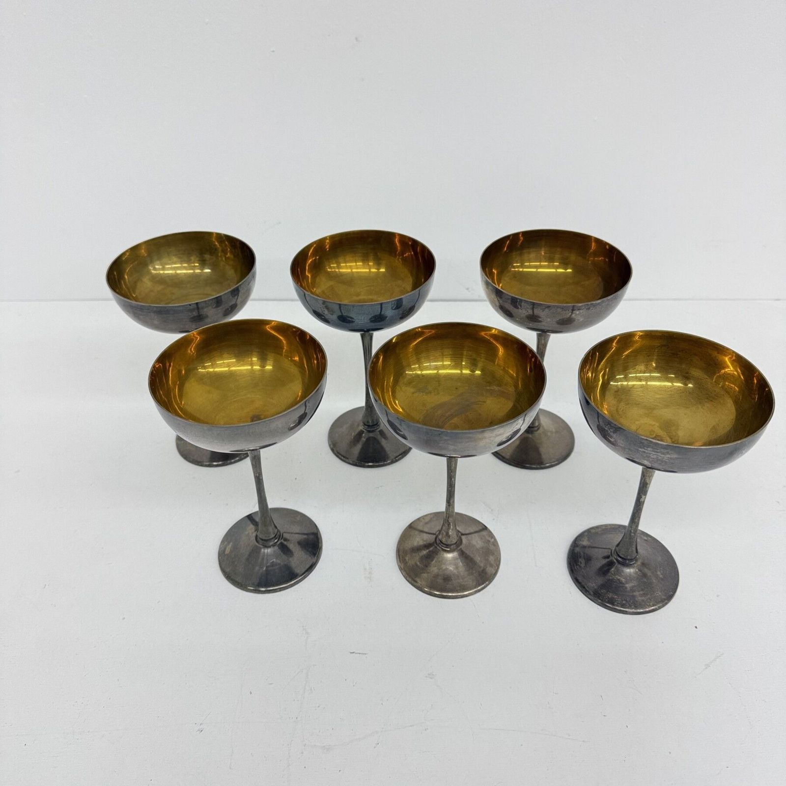 photo vinterior Ensemble de 6 coupes à champagne en laiton argenté, années 1970, Italie