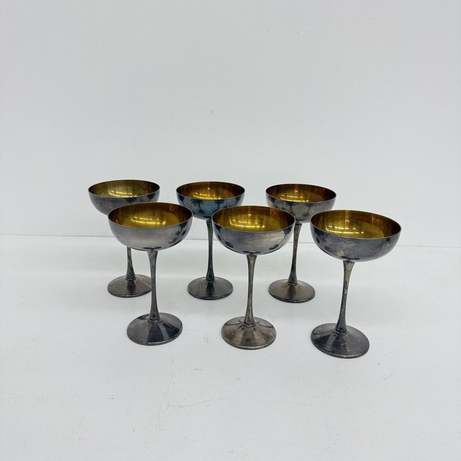 photo vintage Ensemble de 6 coupes à champagne en laiton argenté, années 1970, Italie
