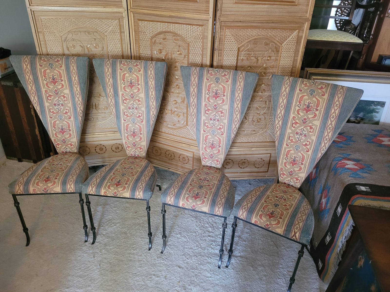 Vintage Regency Style High Back Designer Italian Wrought Iron Dining Chairs   Set Of 4 photo furniture
