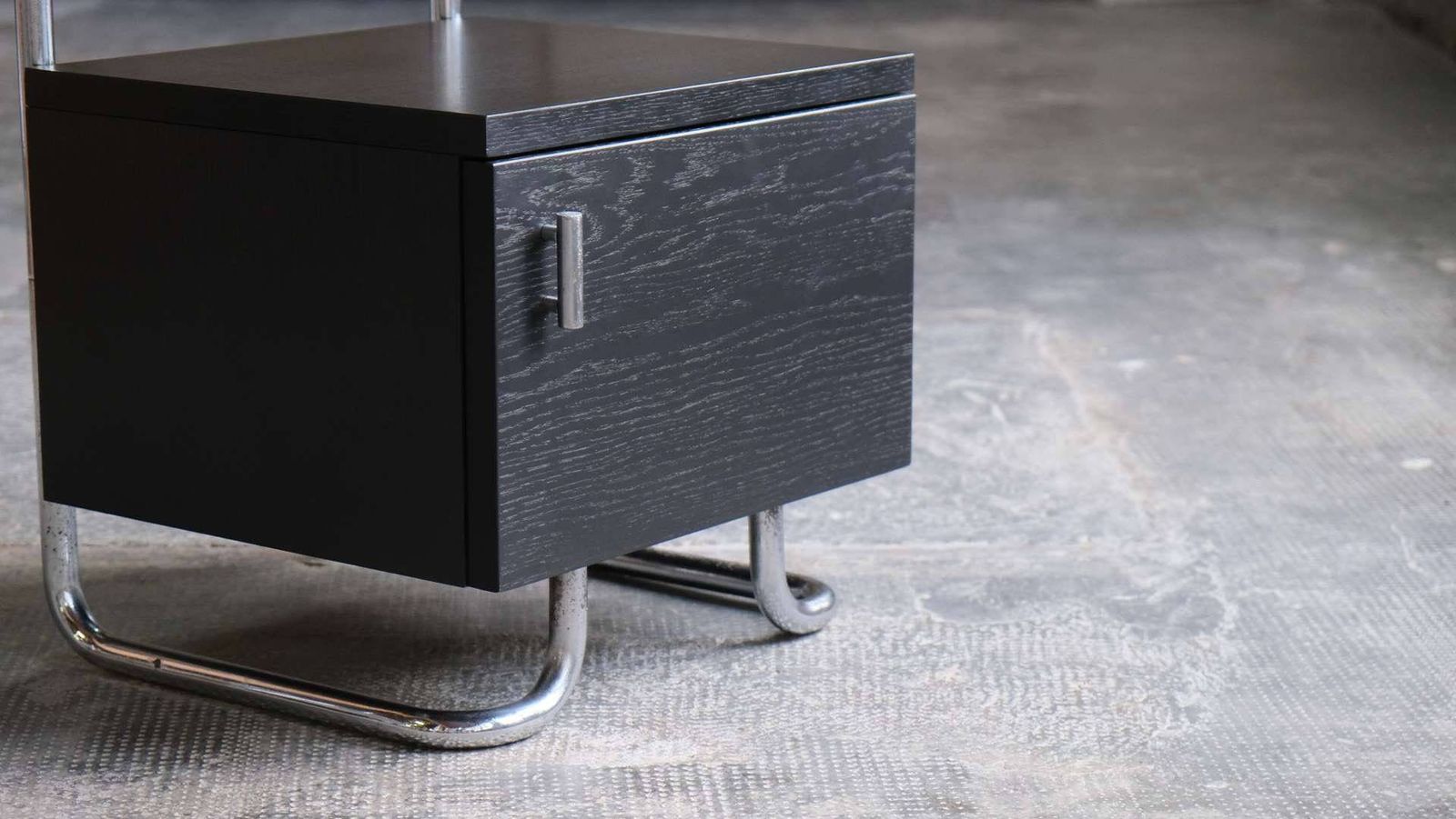 Bauhaus Bedside Table In Black With Chromed Tubular Steel photo for sale