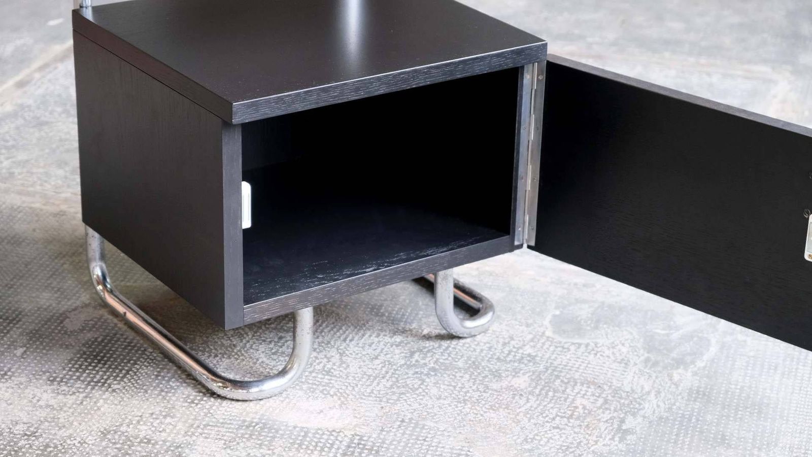 Bauhaus Bedside Table In Black With Chromed Tubular Steel photo Furniture