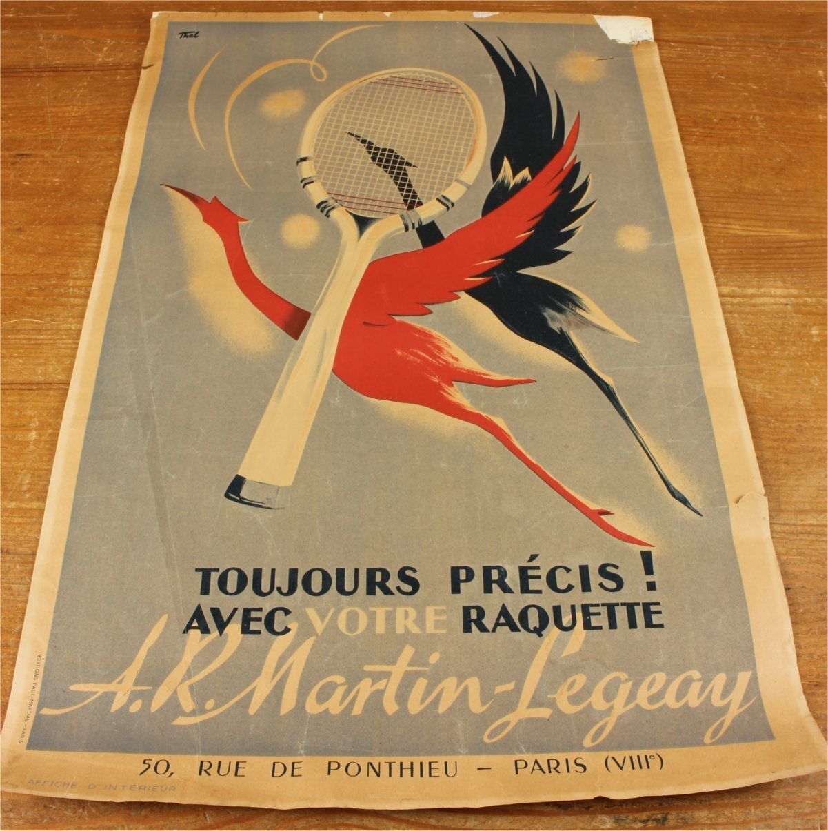 Antique Tennis Poster. French Martin Legeay Tennis Racket. Advertising. photo for sale