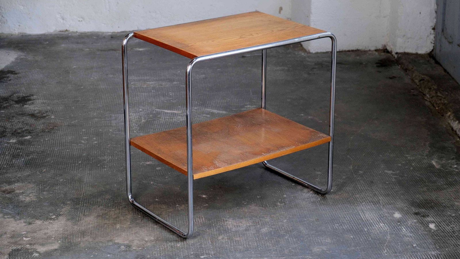 Bauhaus Shelf / Side Table With Chrome Plated Steel Tube Frame #62