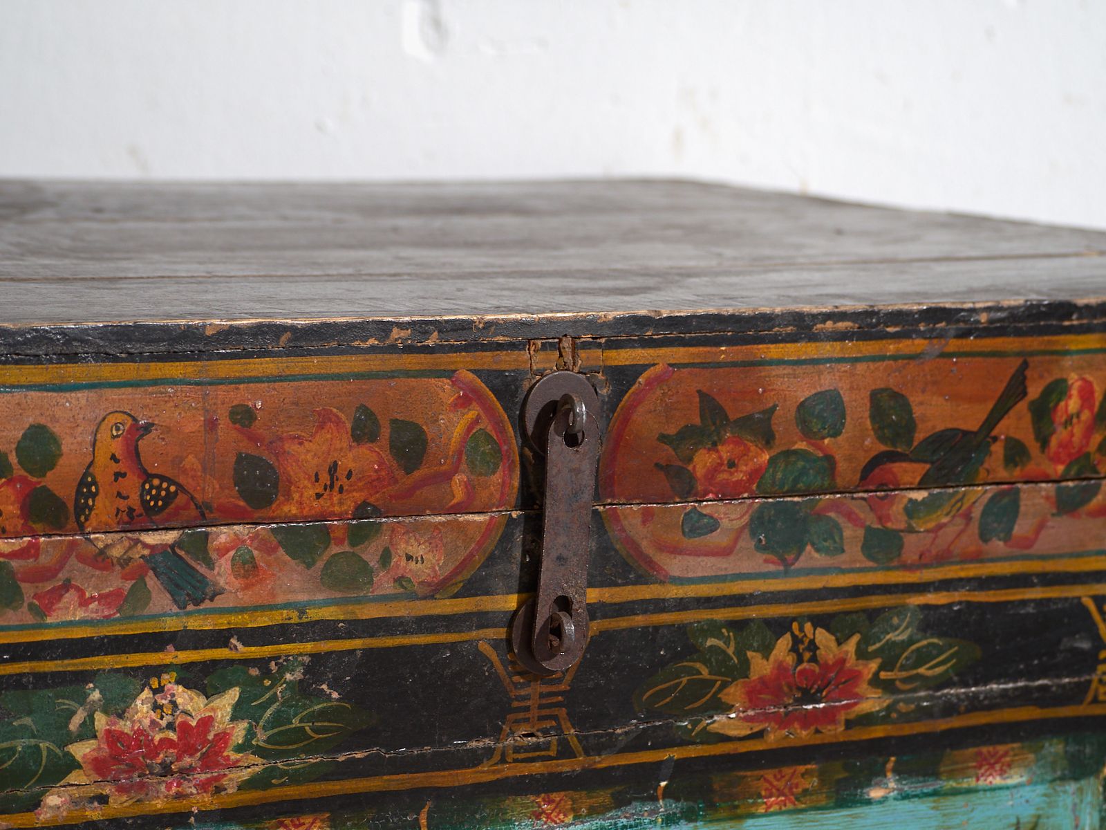 Antique Painted Chinese Trunk In Pine Wood – China, Circa 1900 photo for sale
