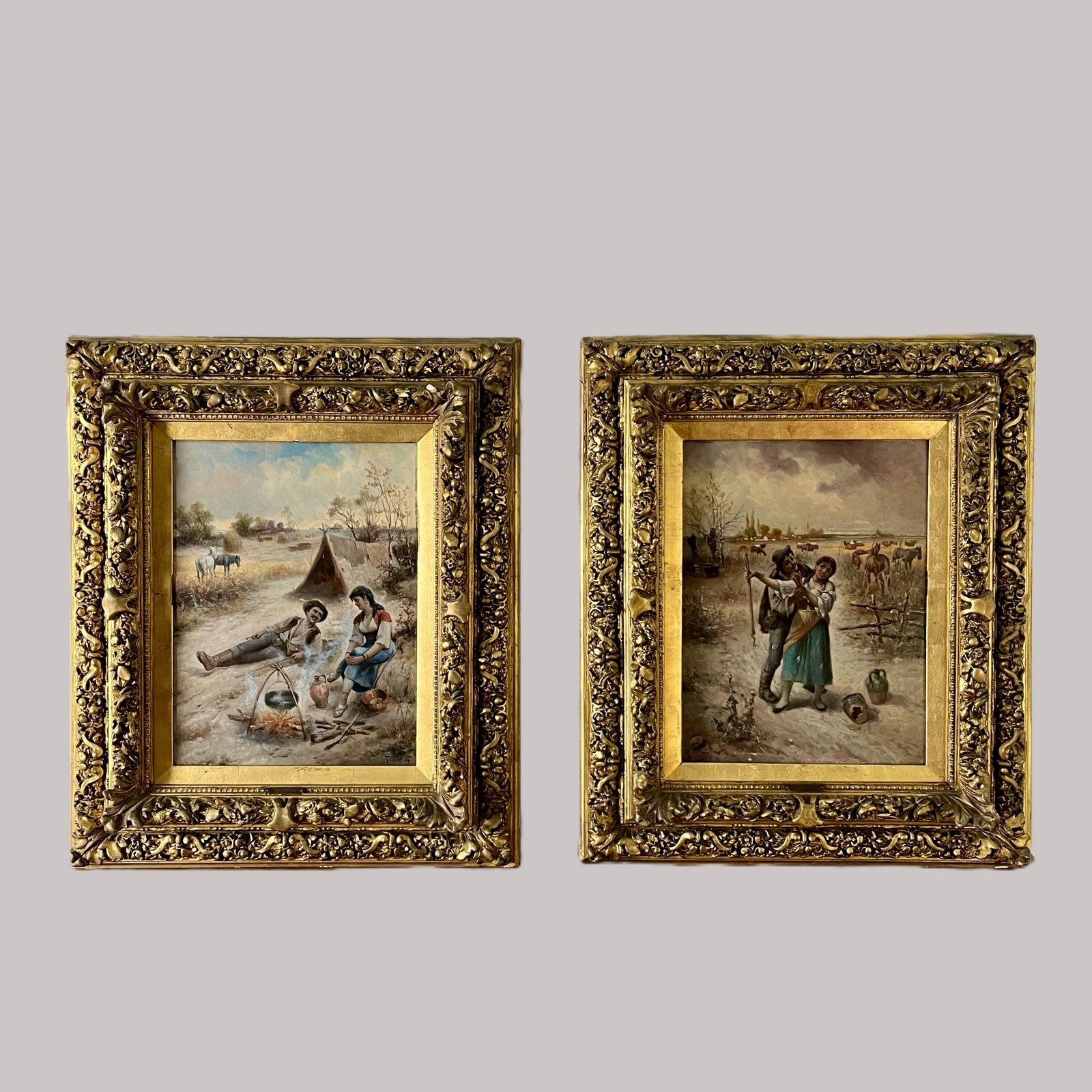 Pair Of Antique Oil On Boards Signed. R Palnay
