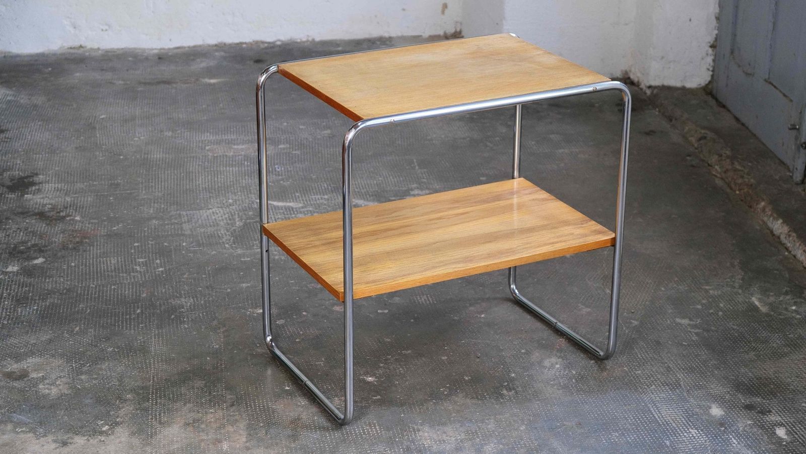 Bauhaus Shelf / Side Table With Chrome Plated Steel Tube Frame #61 photo furniture