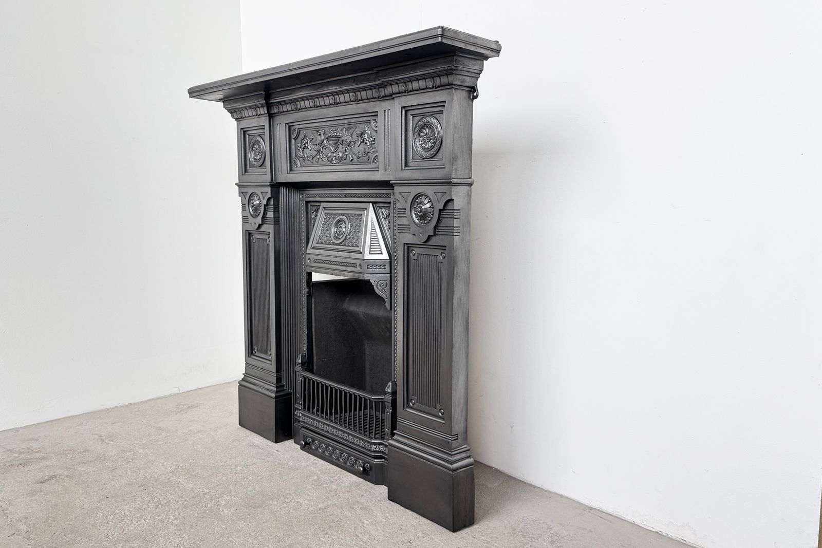 Large Antique Ornate Victorian Cast Iron Combination Fireplace photo for sale