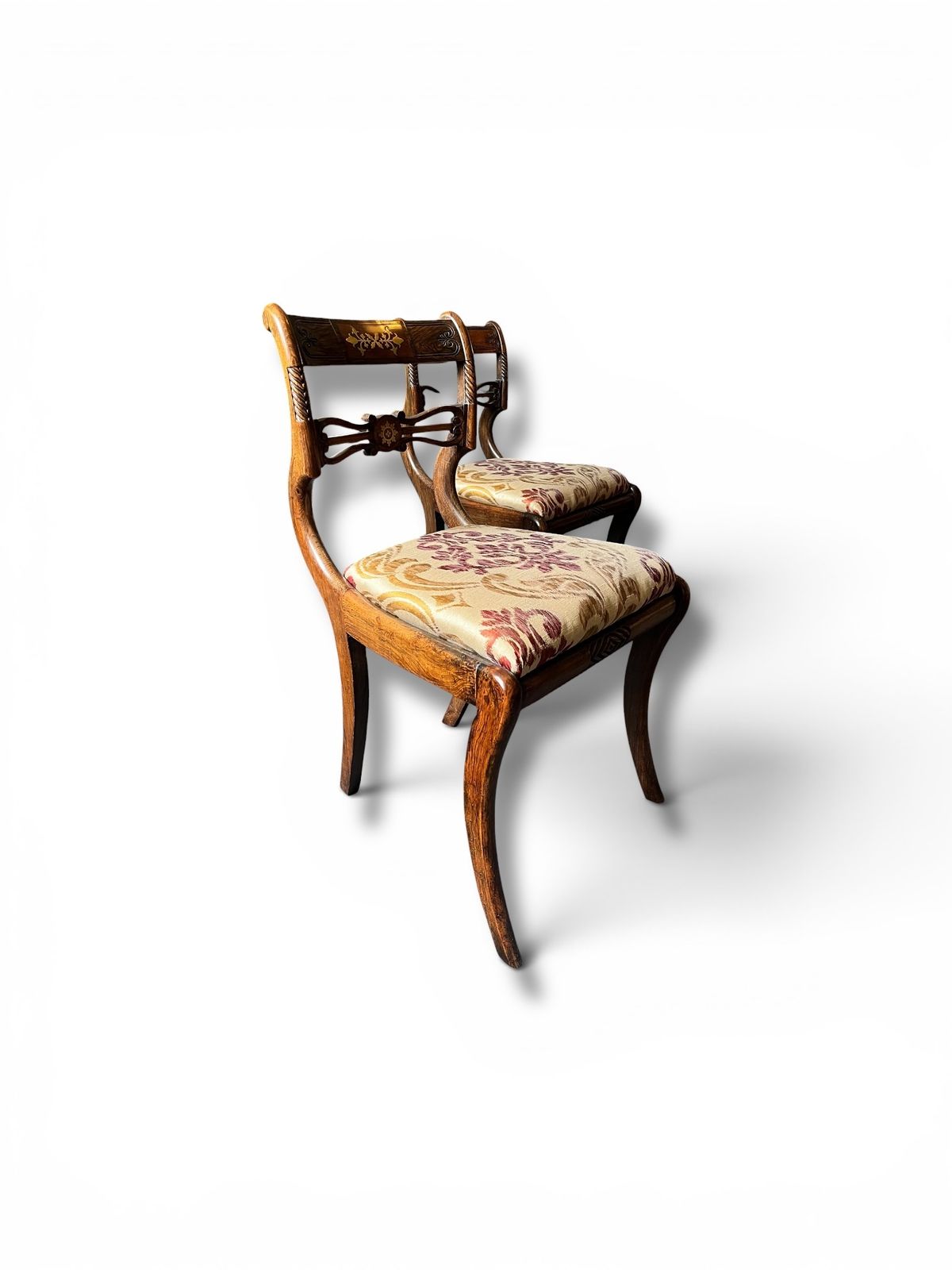 A Set Of Six Regency Faux Rosewood Brass Inlay Dining Chairs photo vinterior