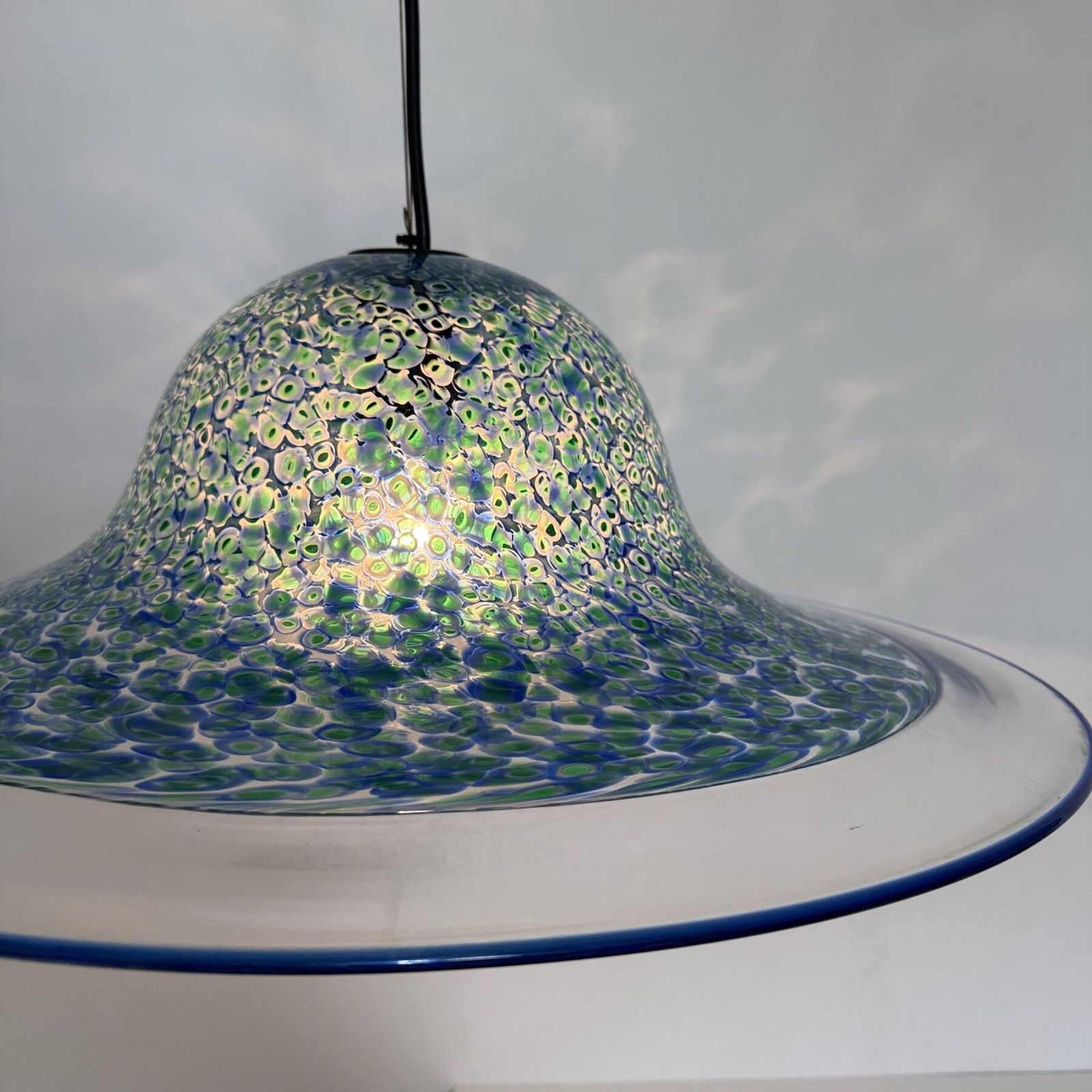 photo for sale Blauwe Murano glazen hanglamp Neverrino van Gae Aulenti voor Vistosi, Italië, jaren 1970