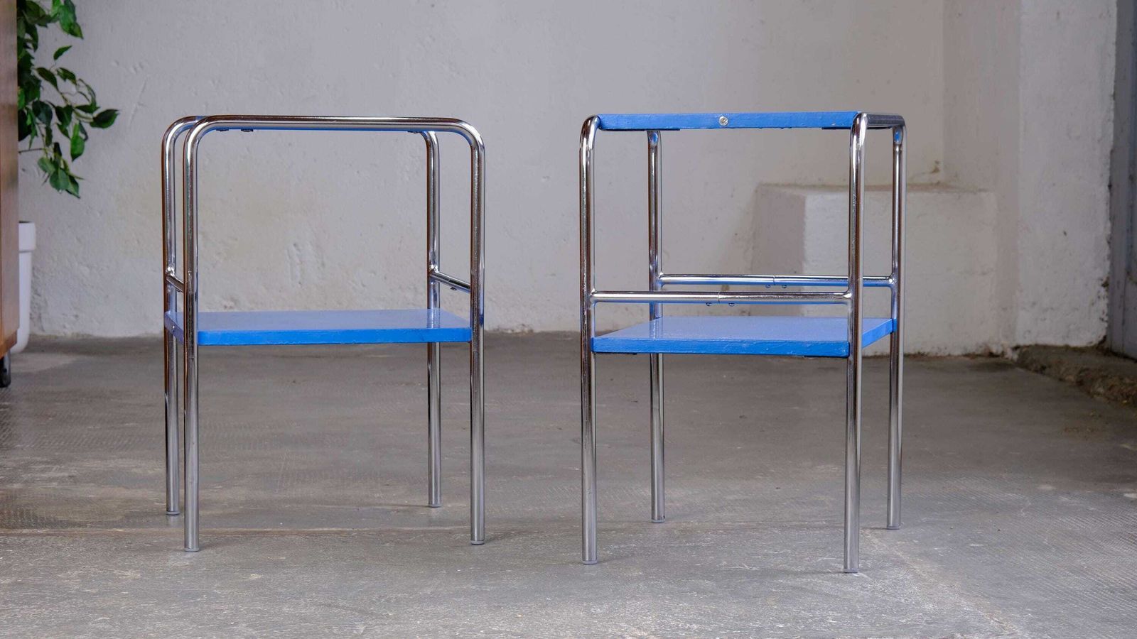 Set Of Two Bauhaus Bedside Tables By Mücke Melder In Blue photo for sale