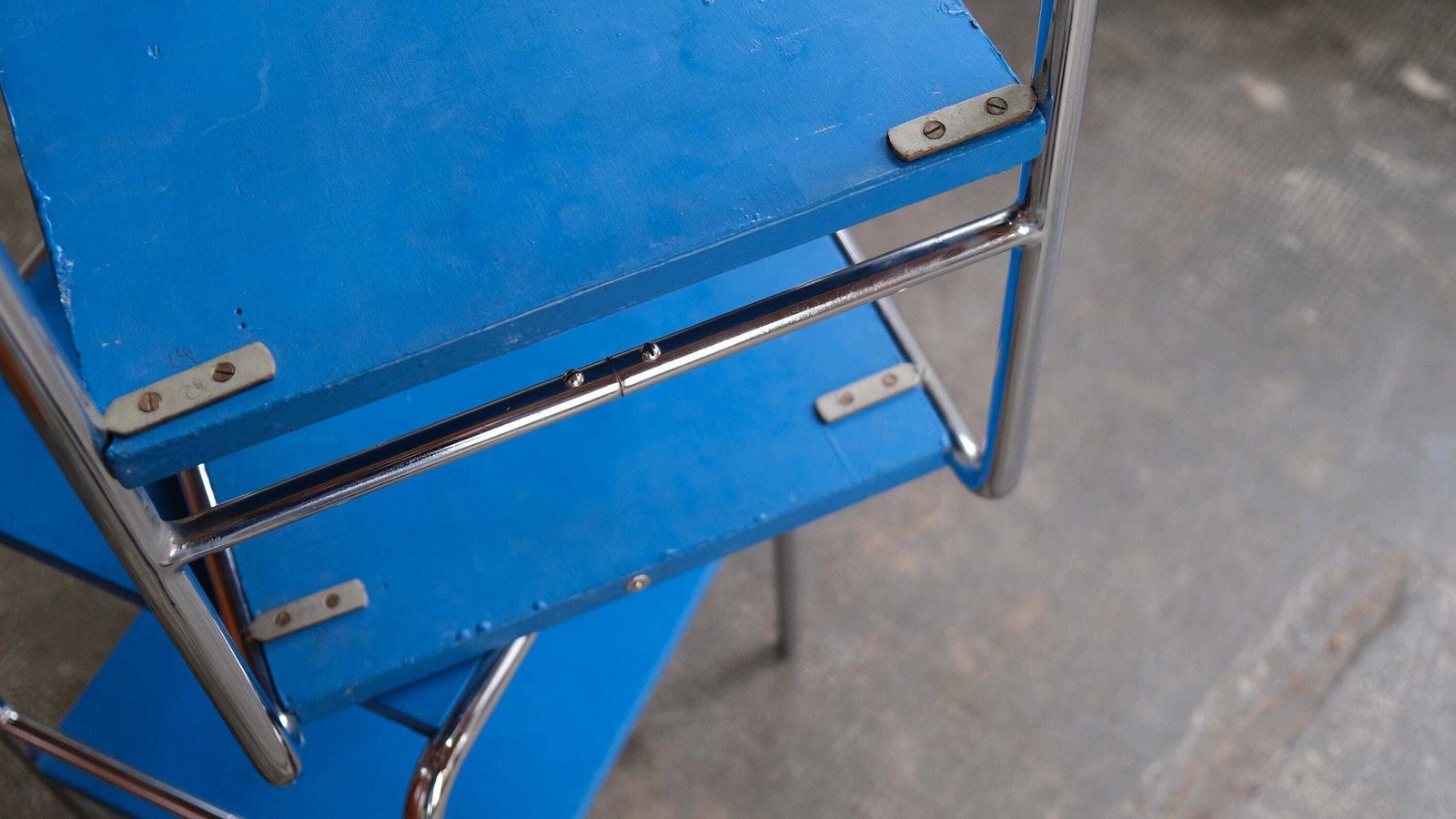 photo for sale Set Of Two Bauhaus Bedside Tables By Mücke Melder In Blue
