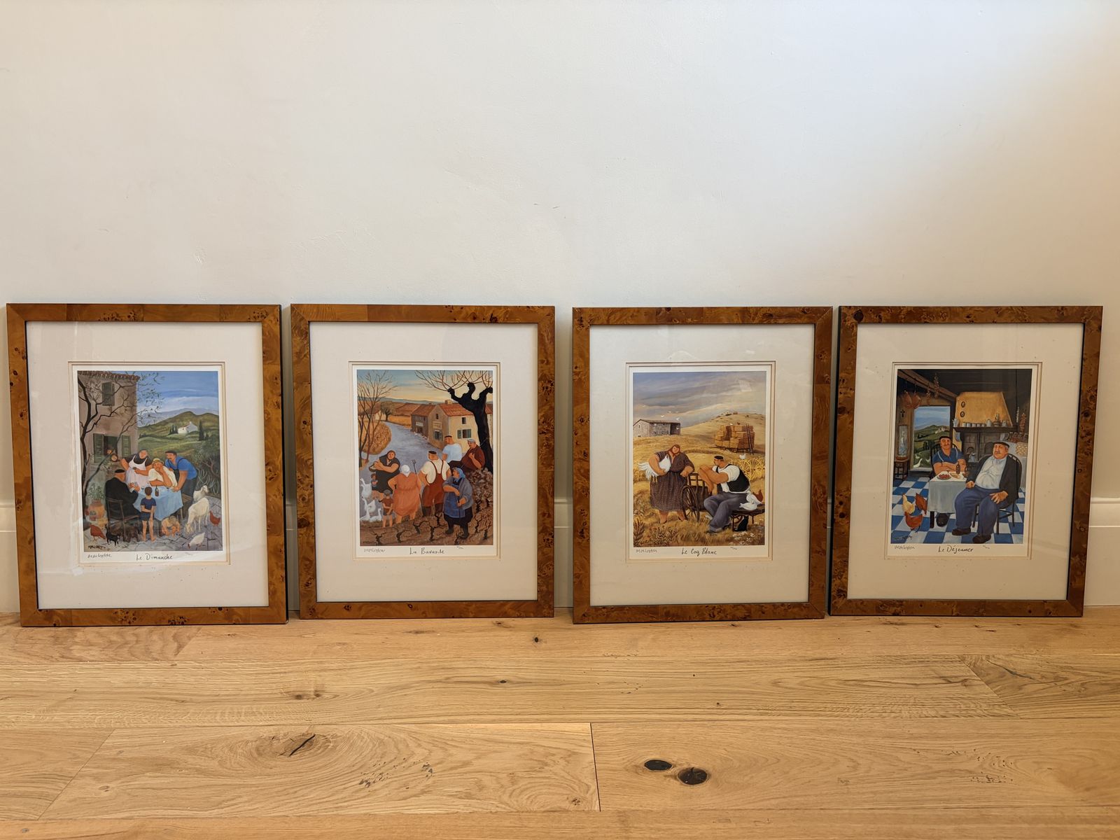 Complete Set Of Beautiful Provençal Prints In Original Burl Wood Frames photo furniture