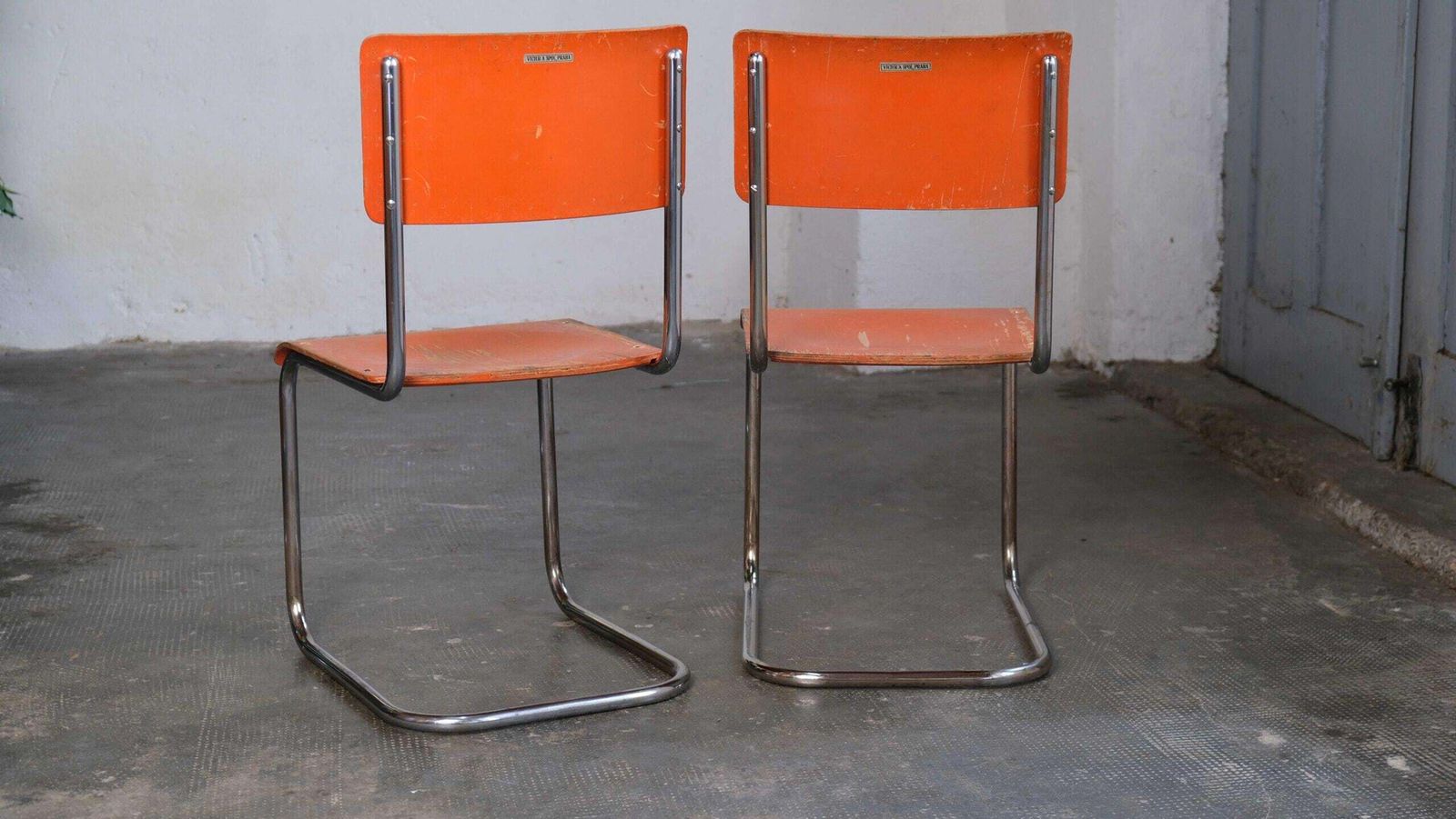 One Of Two Bauhaus Cantilever Chairs By Vichr In Orange photo 310.0