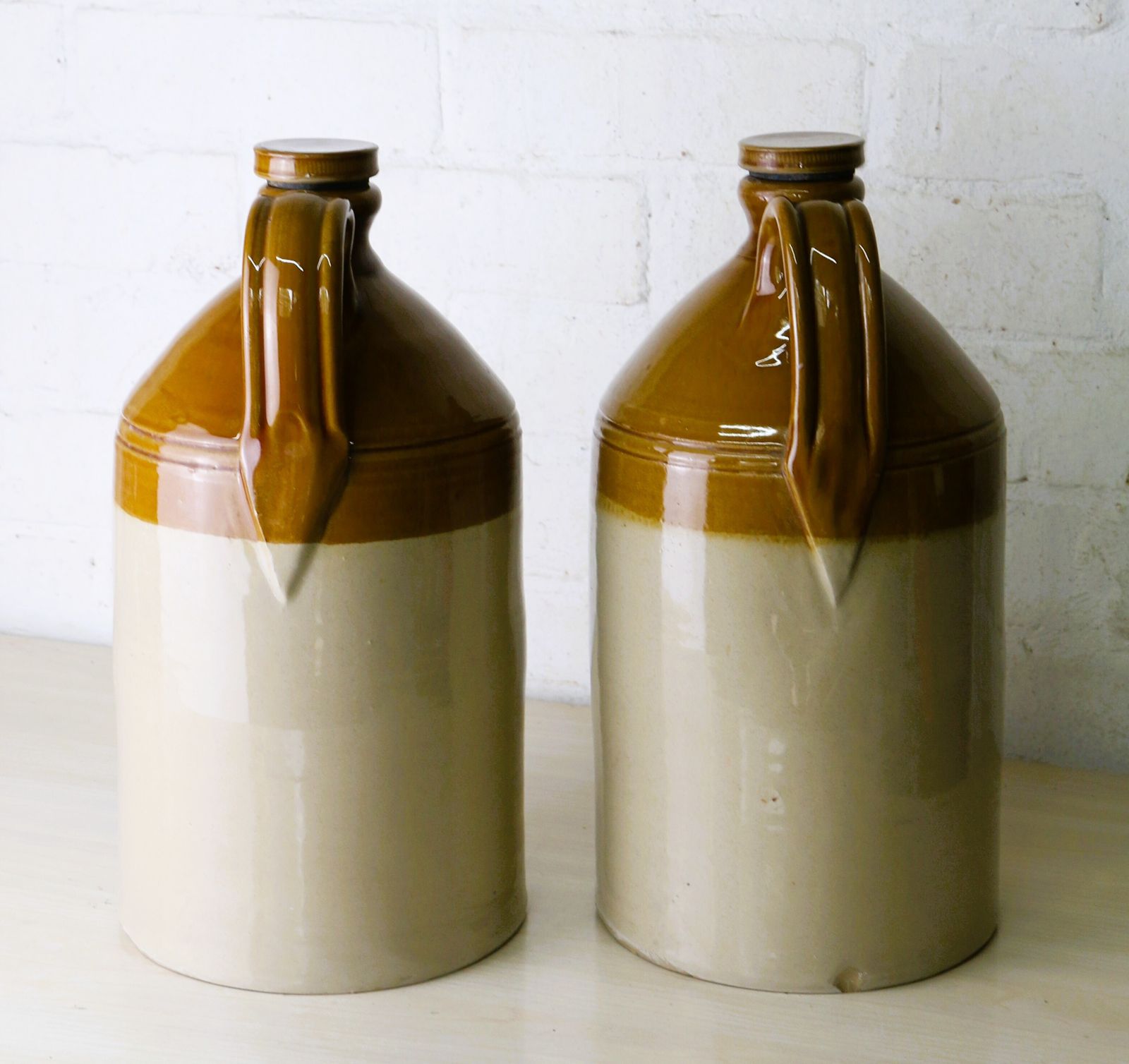 A Pair Of Antique English Stoneware Flagons Highly Decorative Salvage photo for sale