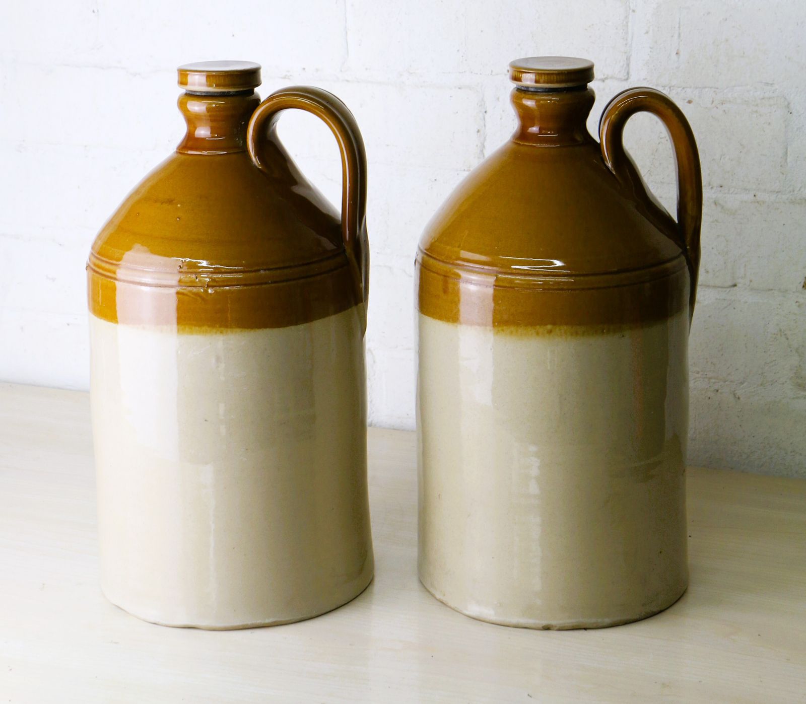 A Pair Of Antique English Stoneware Flagons Highly Decorative Salvage photo Home Decor