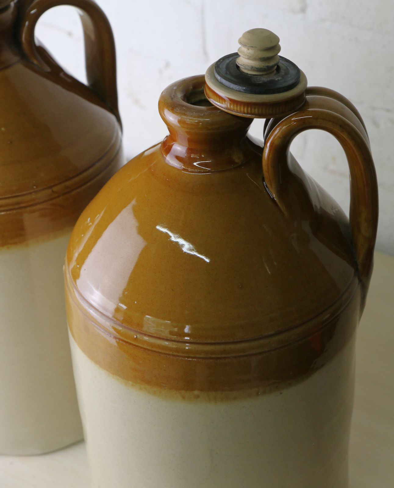 A Pair Of Antique English Stoneware Flagons Highly Decorative Salvage photo vinterior