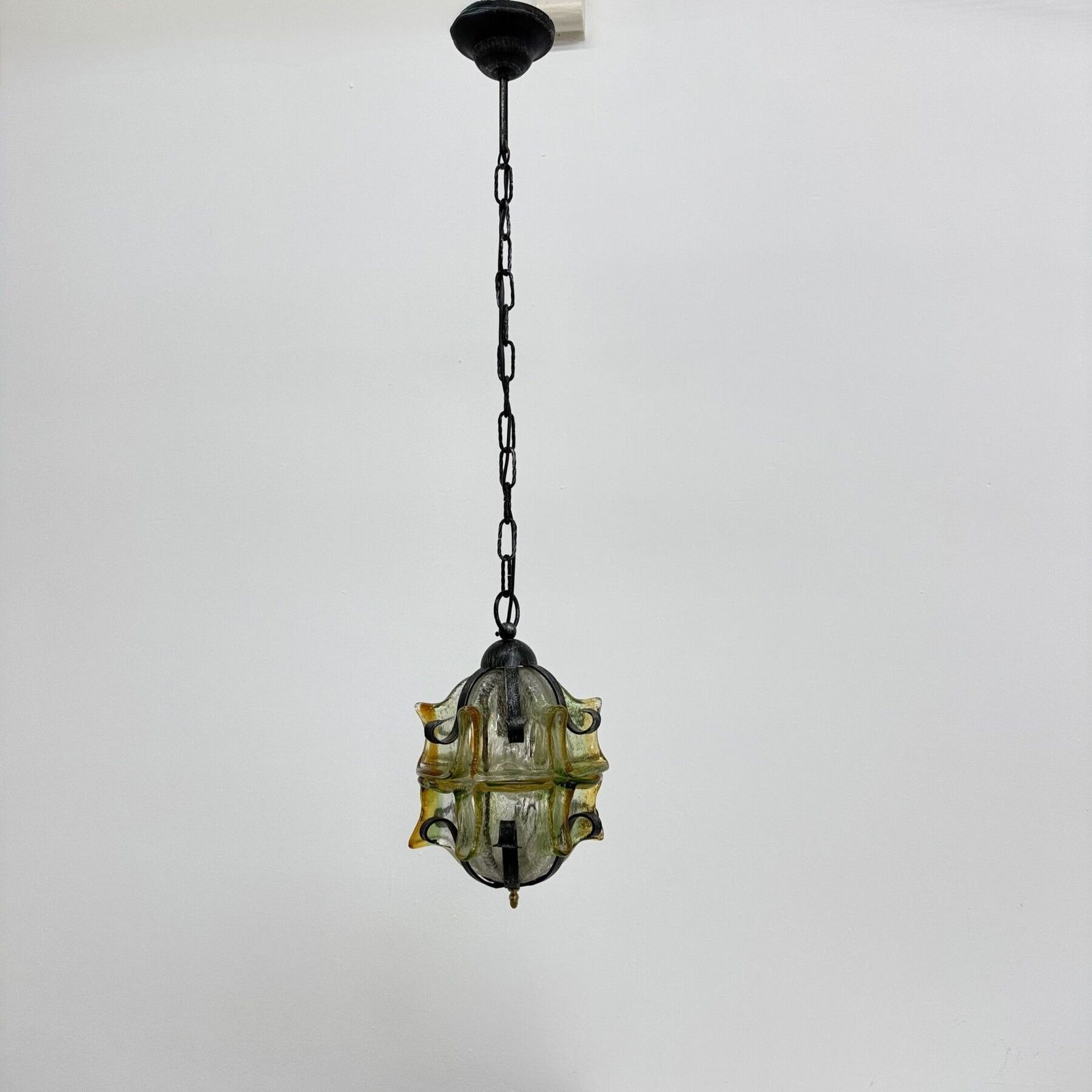 Verlichting Brutalistische hanglamp van glas en ijzer, jaren 1970 photo